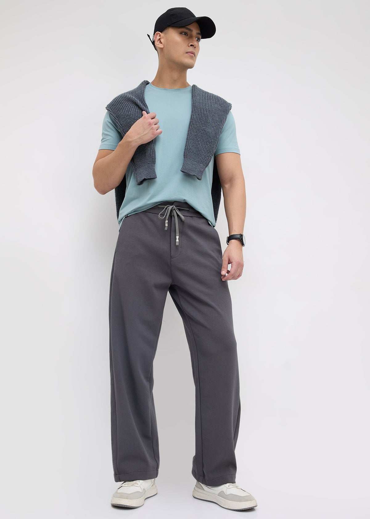 Wog Solid Relaxed-Fit Track Pants: Dark Grey