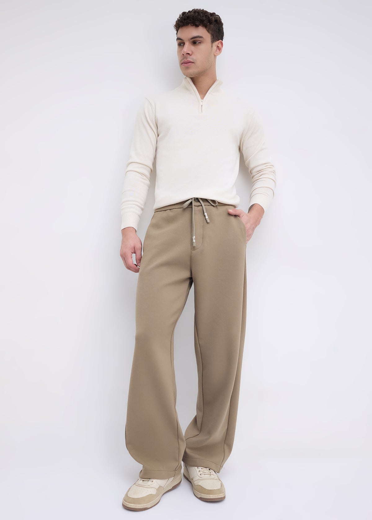 Wog Solid Relaxed-Fit Track Pants: Khaki