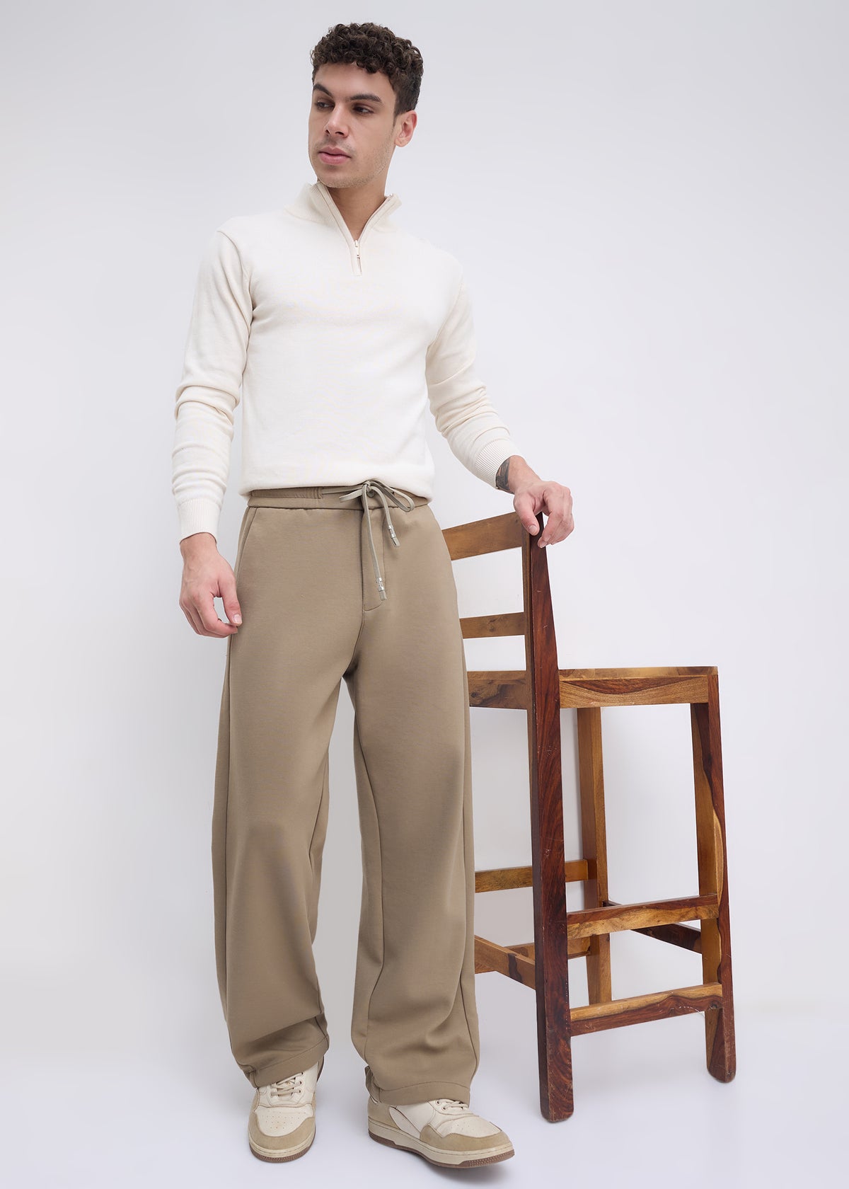 Wog Solid Relaxed-Fit Track Pants: Khaki