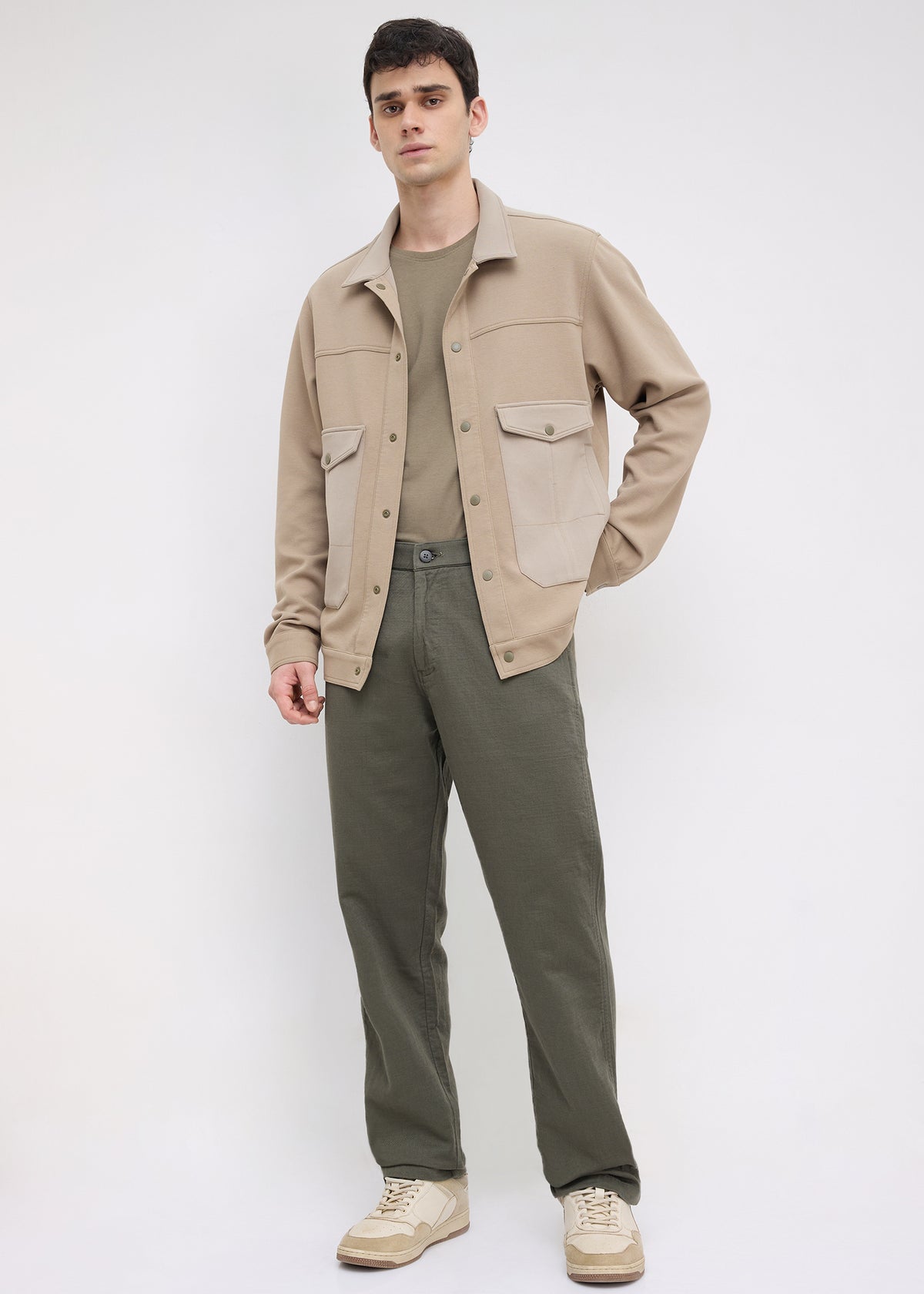 Kiora Multi-Pocket Snap-Button Jacket: Khaki