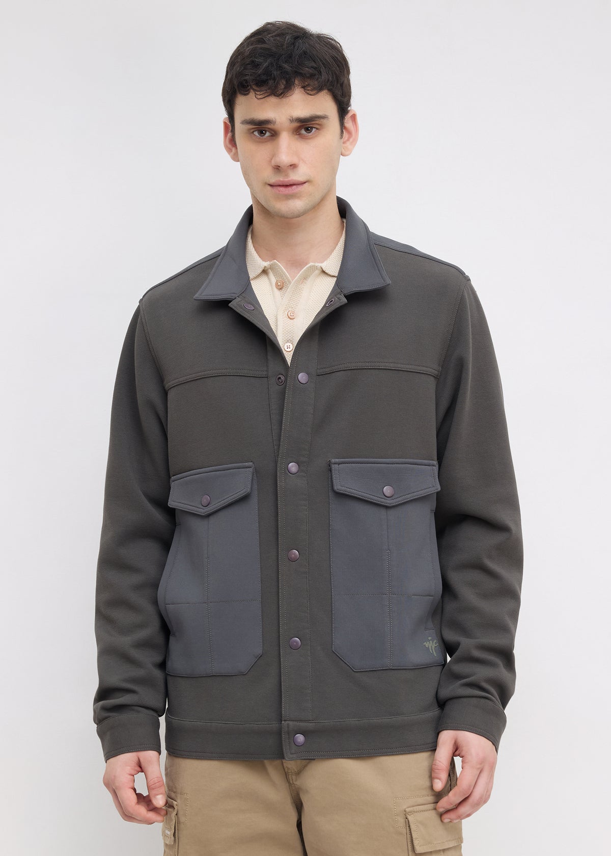 Kiora Multi-Pocket Snap-Button Jacket: Dark Grey