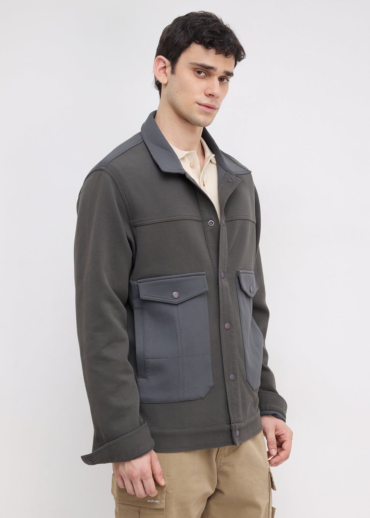 Kiora Multi-Pocket Snap-Button Jacket: Dark Grey