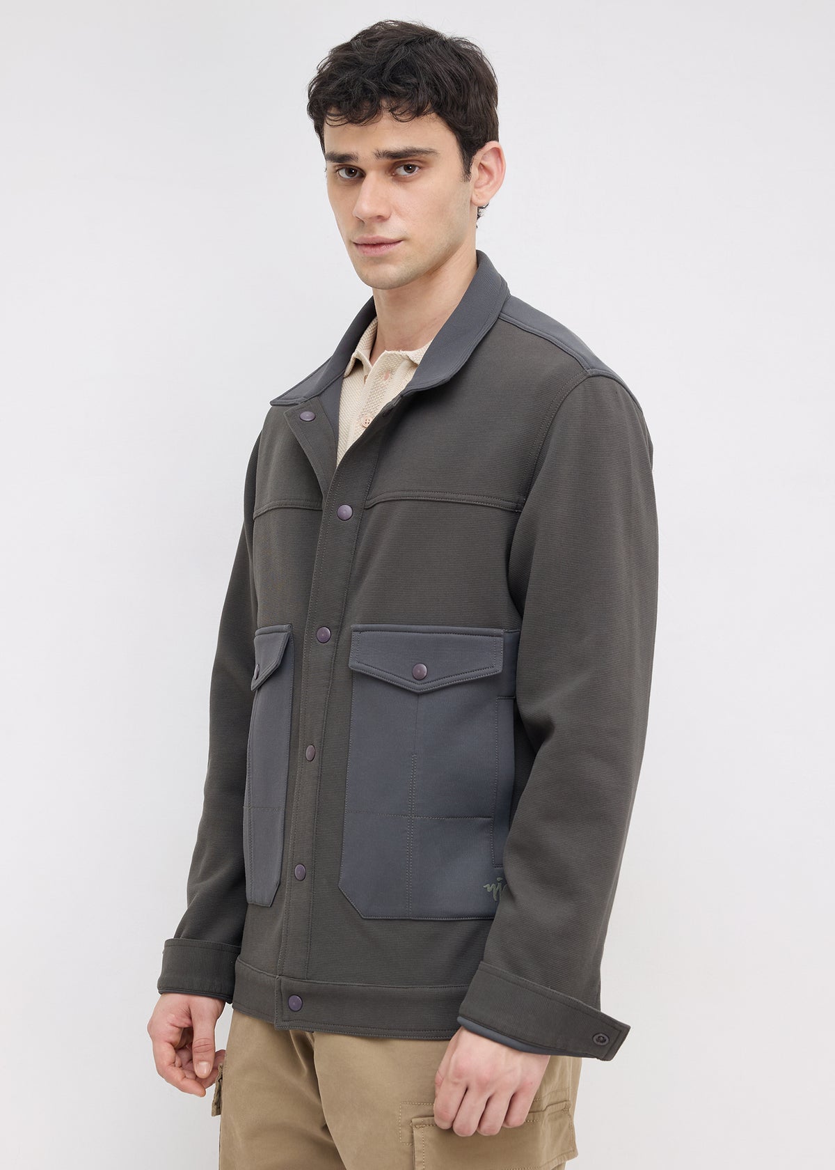 Kiora Multi-Pocket Snap-Button Jacket: Dark Grey