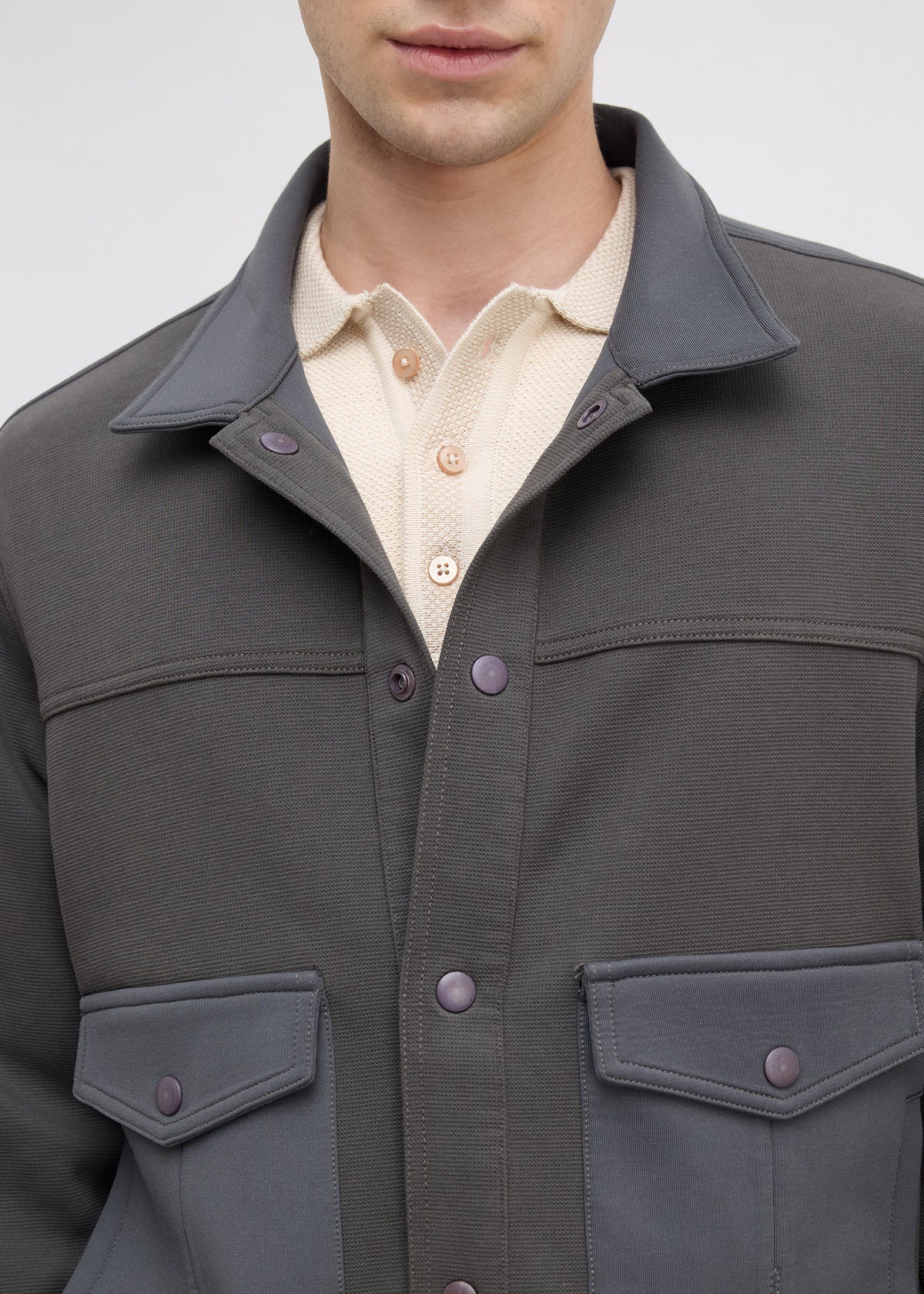 Kiora Multi-Pocket Snap-Button Jacket: Dark Grey