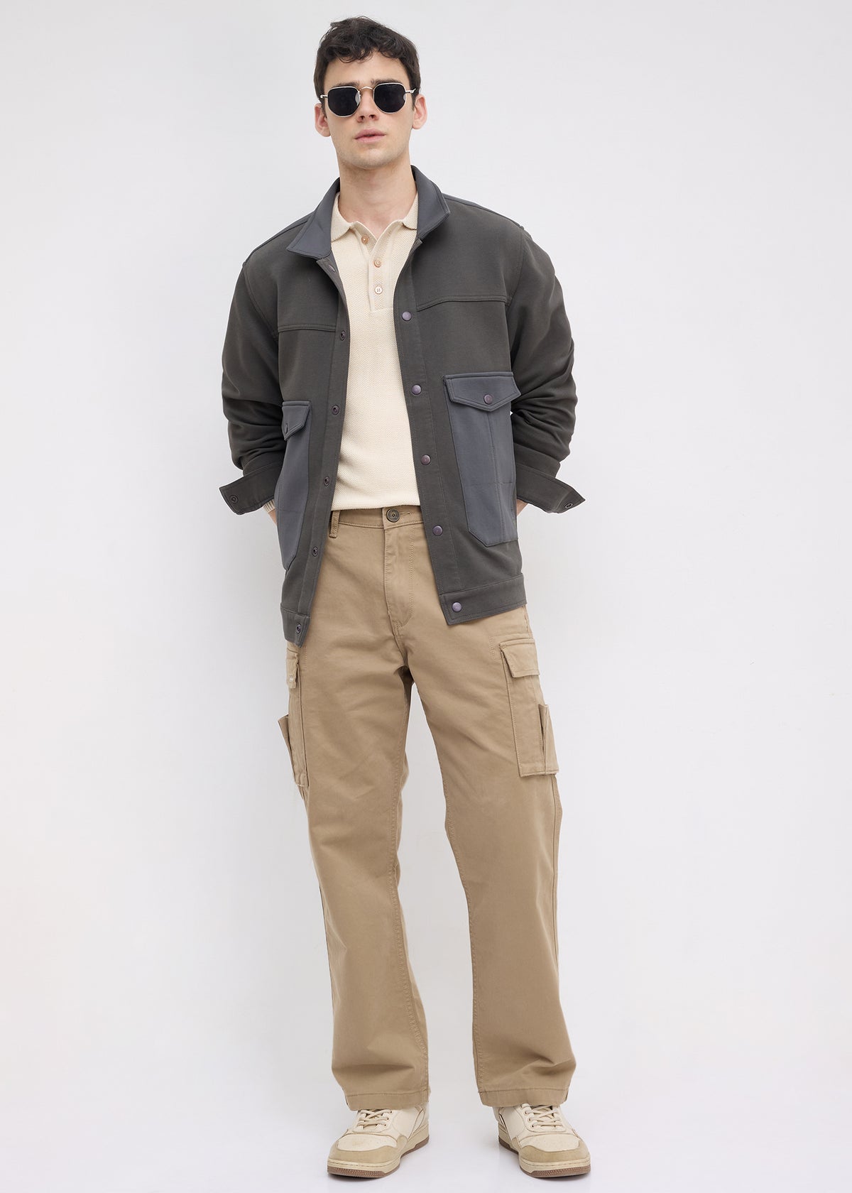 Kiora Multi-Pocket Snap-Button Jacket: Dark Grey