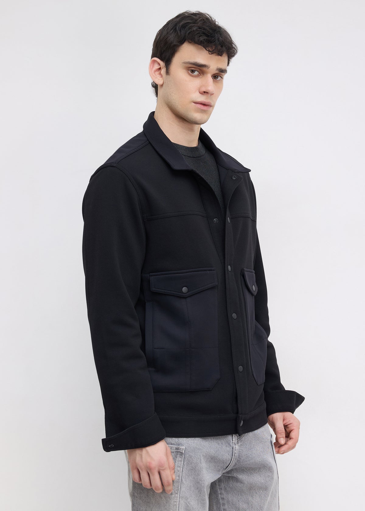 Kiora Multi-Pocket Snap-Button Jacket: Black