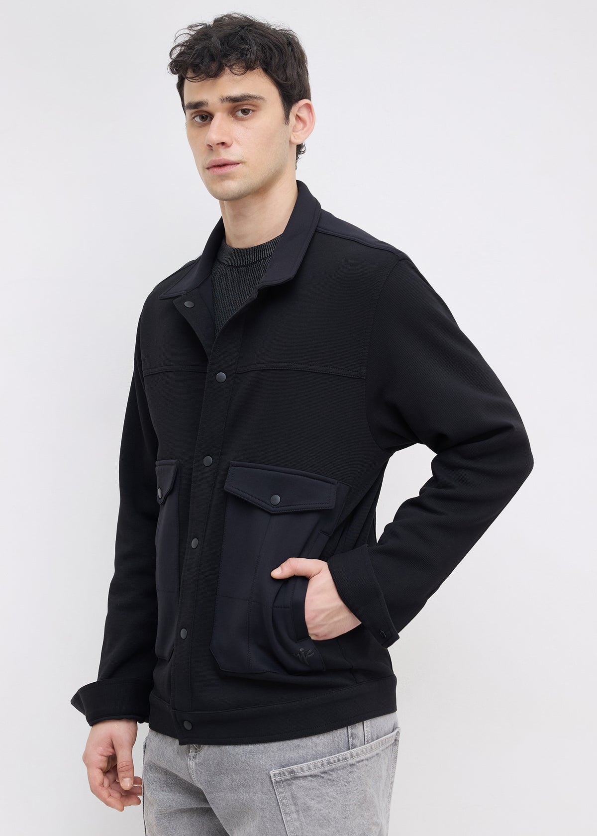 Kiora Multi-Pocket Snap-Button Jacket: Black