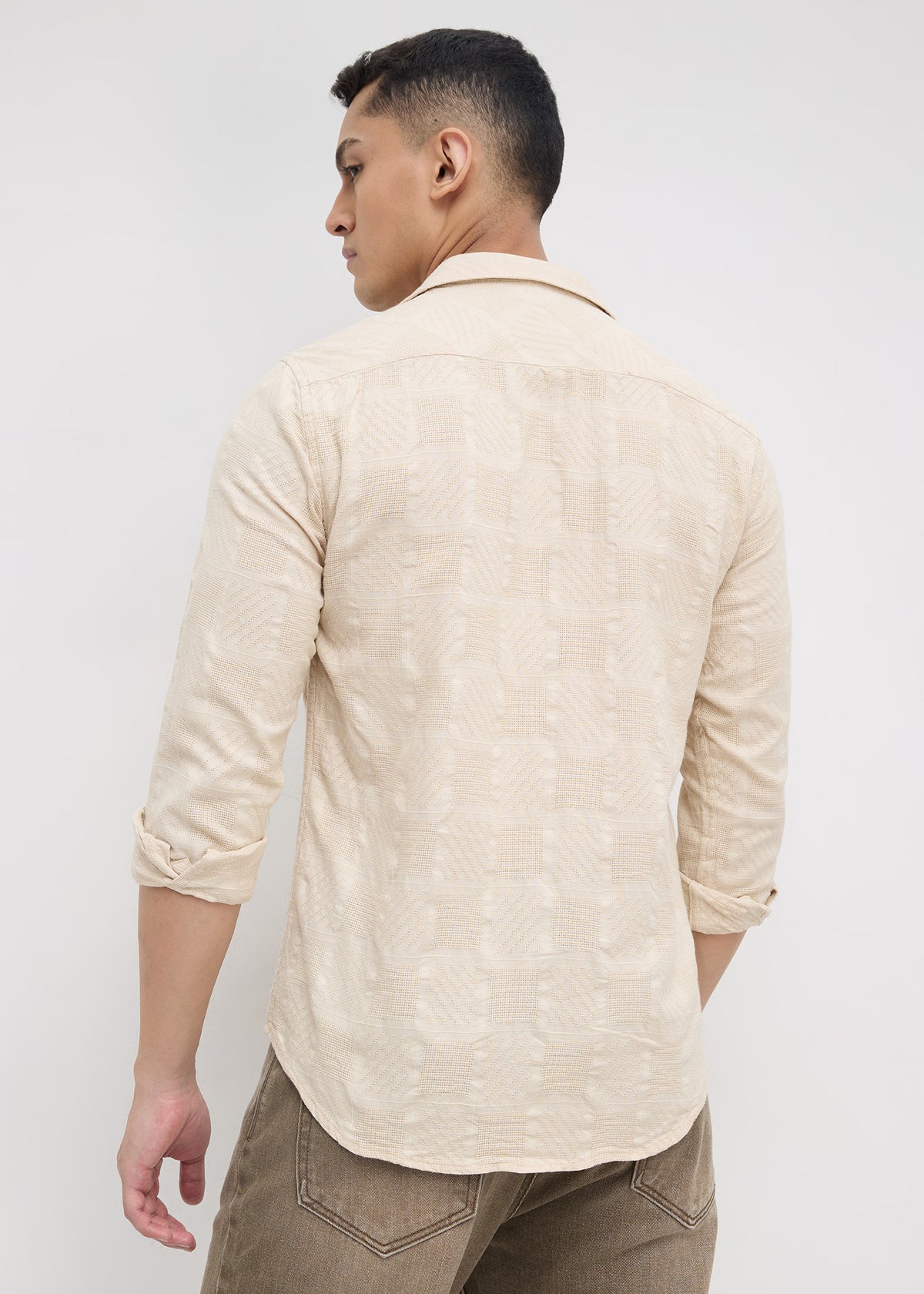Stilted Textured Full Sleeve Shirt: Fawn
