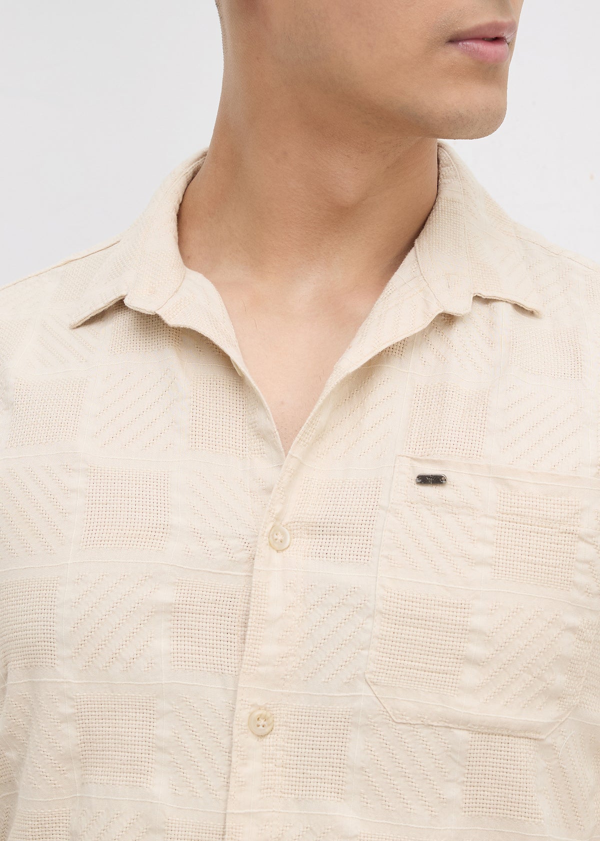 Stilted Textured Full Sleeve Shirt: Fawn