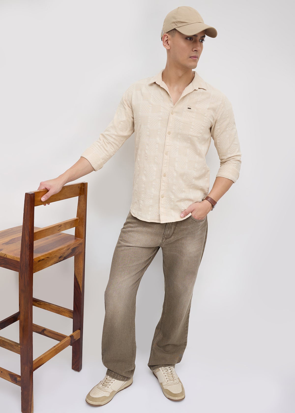 Stilted Textured Full Sleeve Shirt: Fawn