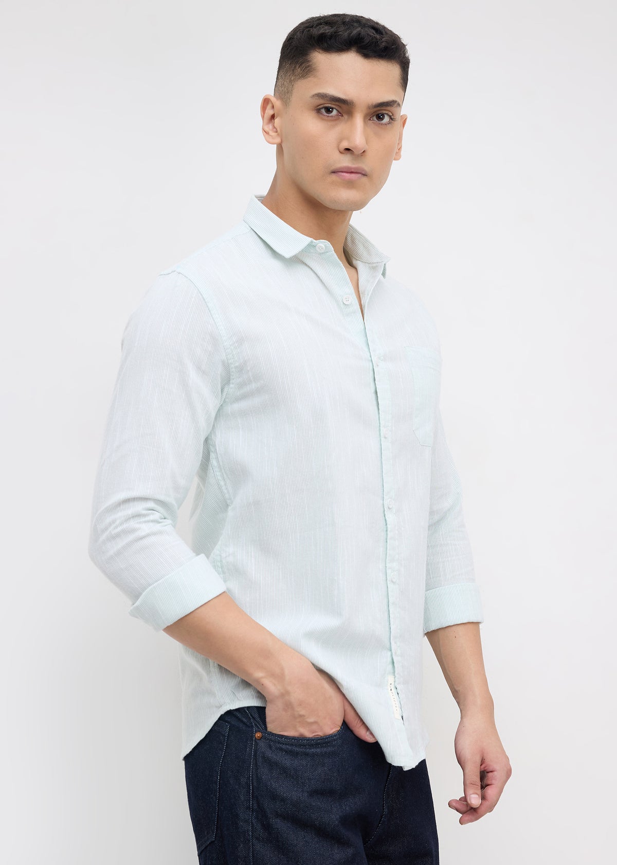 Attractive Striped Casual Shirt: Sea Green