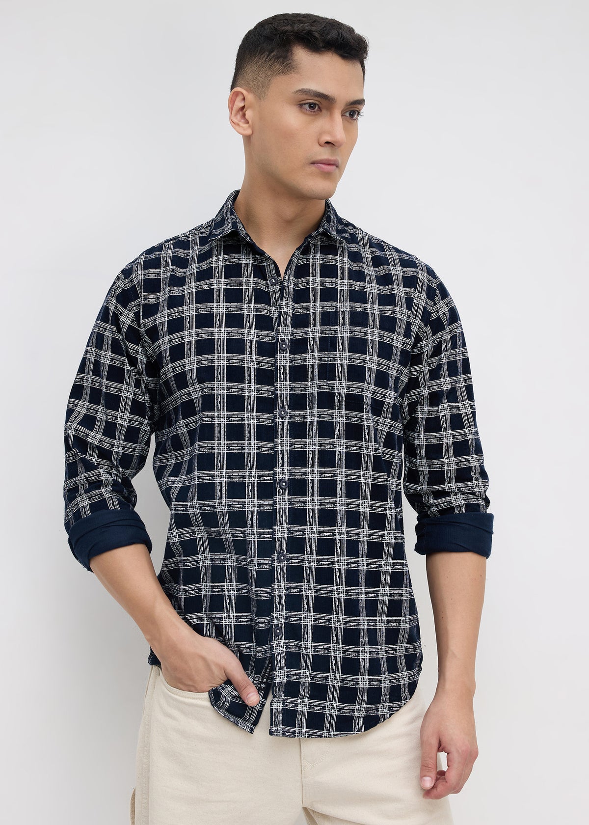 Macwheel Checked Casual Shirt: Navy
