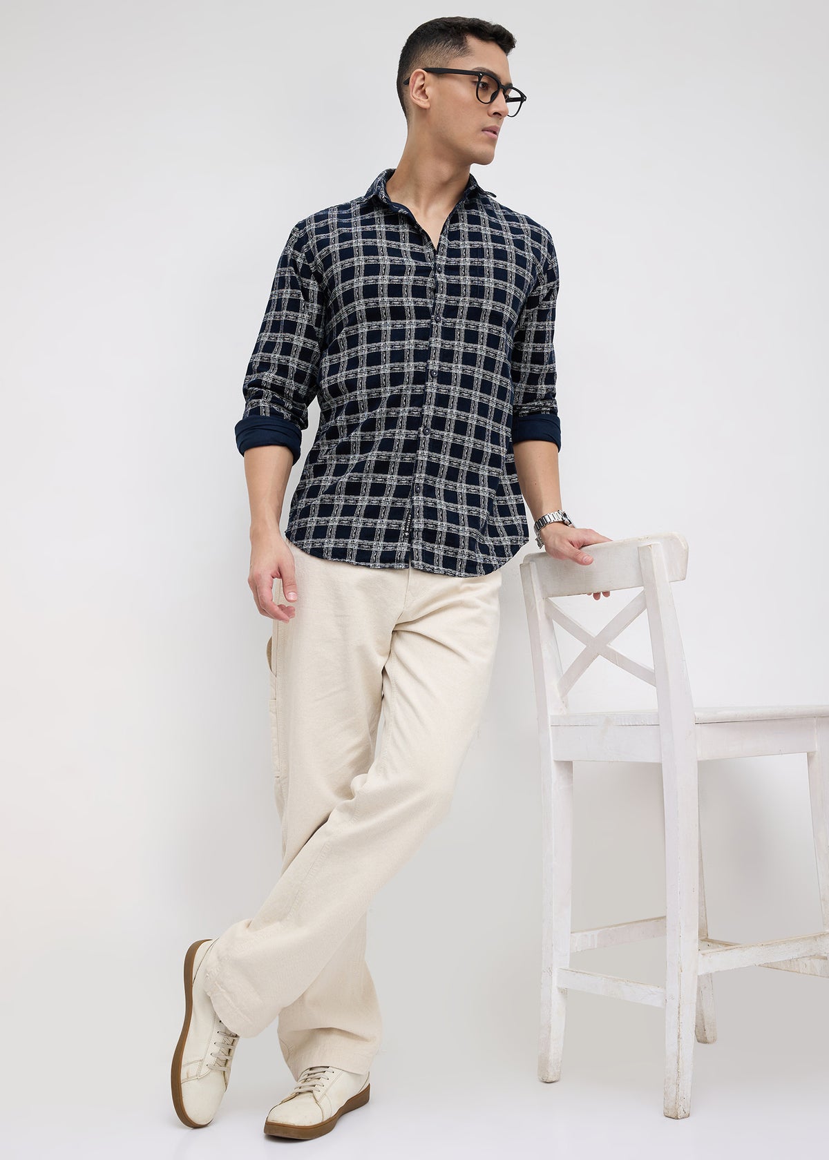 Macwheel Checked Casual Shirt: Navy