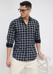 Macwheel Checked Casual Shirt: Navy