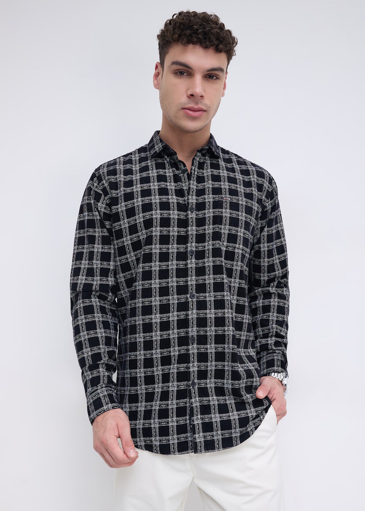 Macwheel Checked Casual Shirt: Black