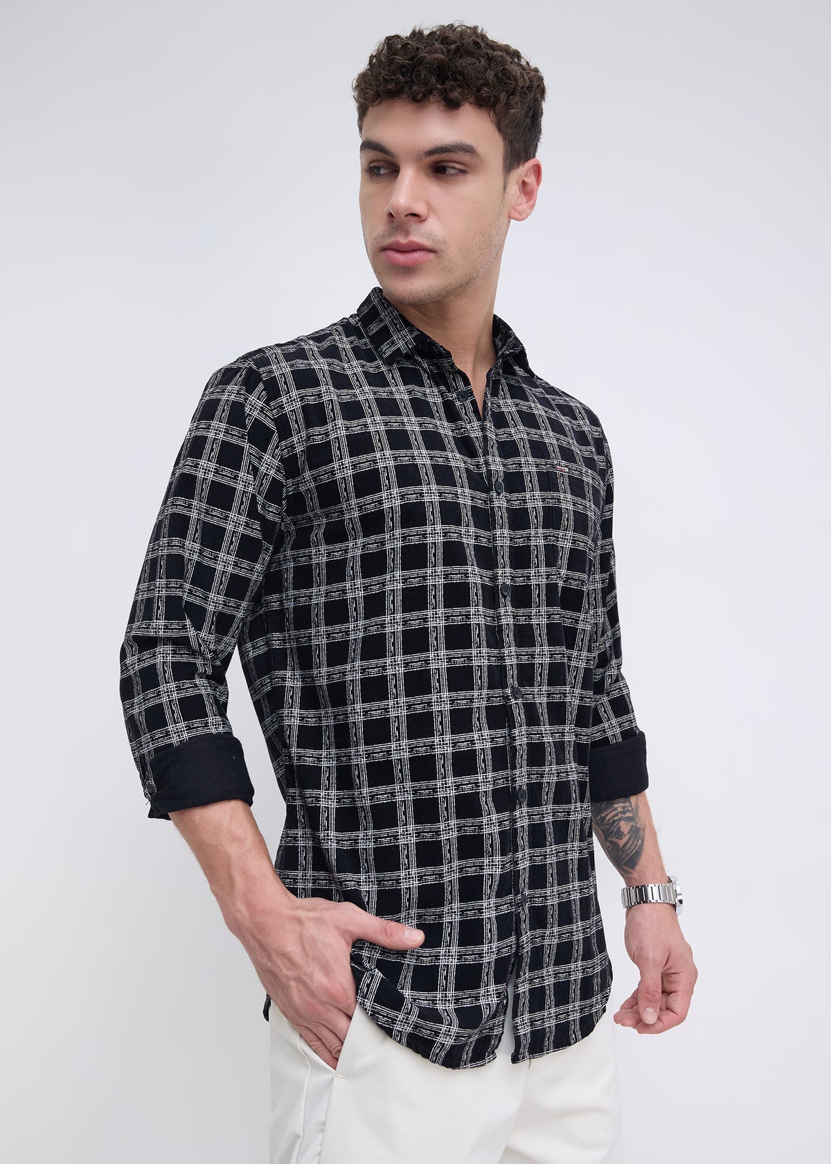 Macwheel Checked Casual Shirt: Black