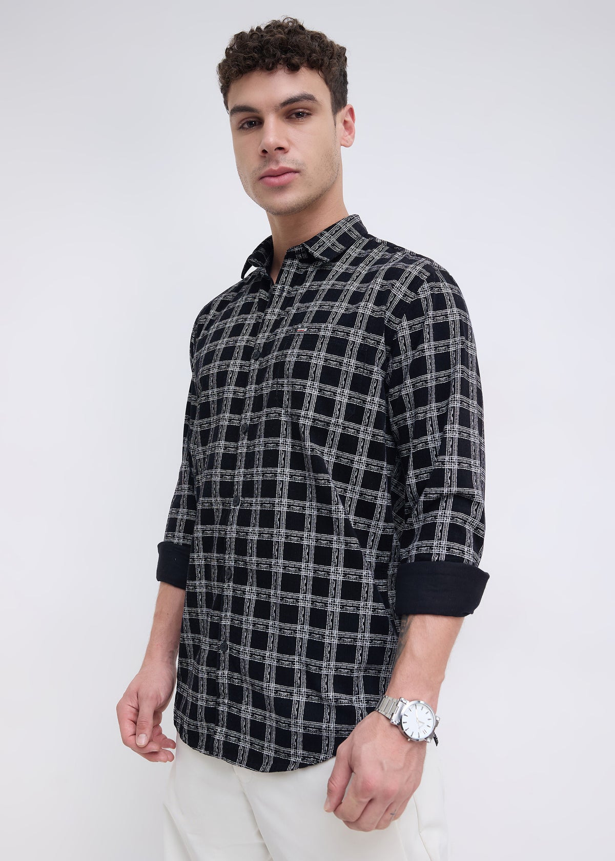 Macwheel Checked Casual Shirt: Black