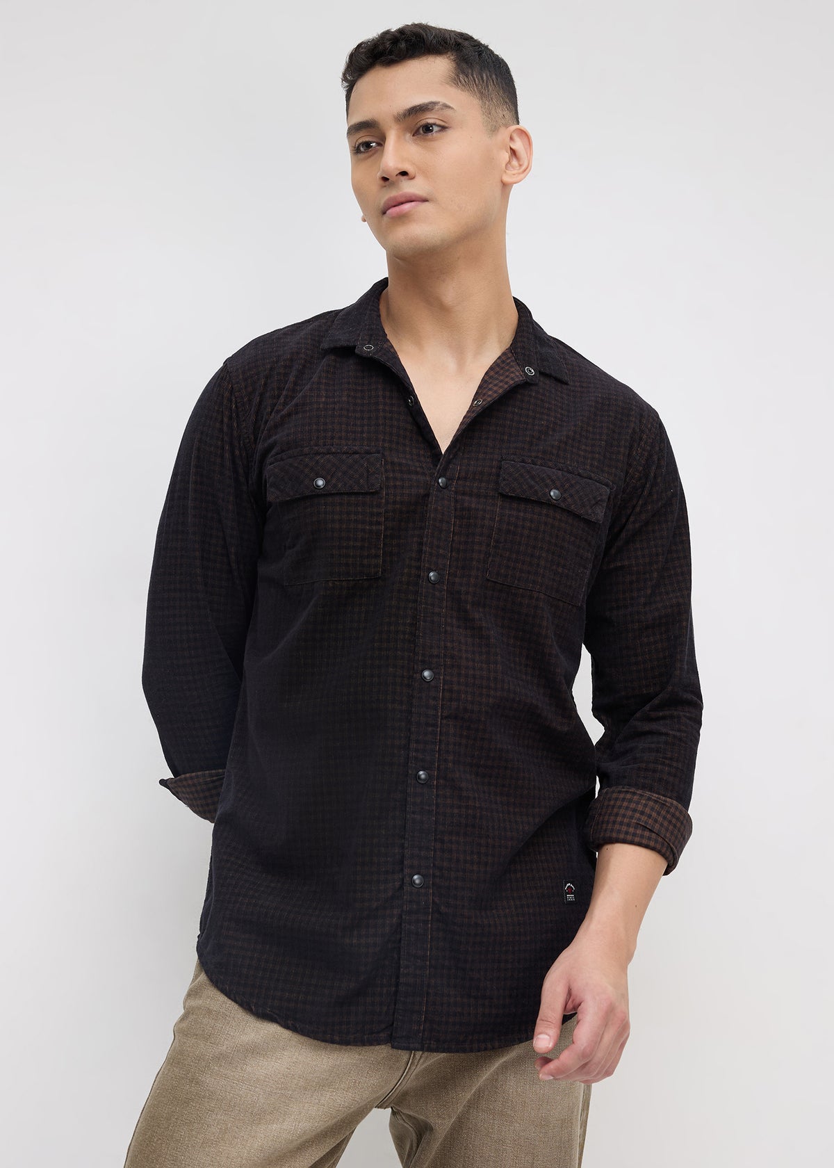 Addition Checked Full Sleeve Shirt: Coffee