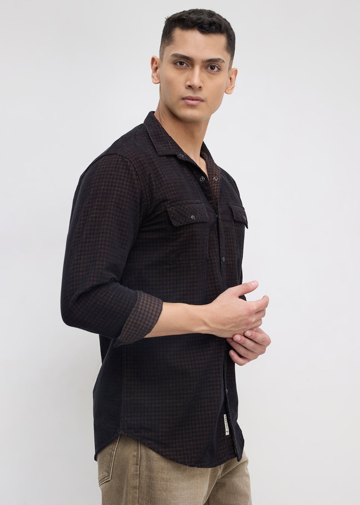 Addition Checked Full Sleeve Shirt: Coffee