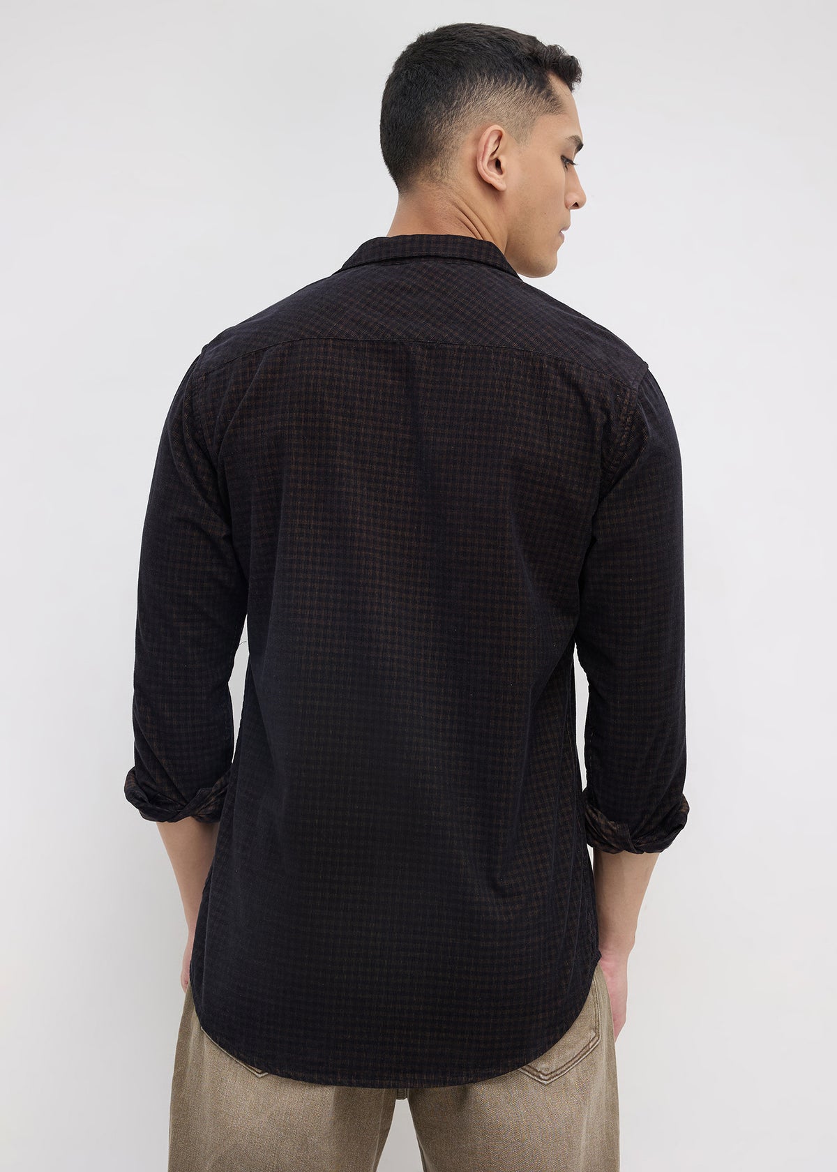 Addition Checked Full Sleeve Shirt: Coffee