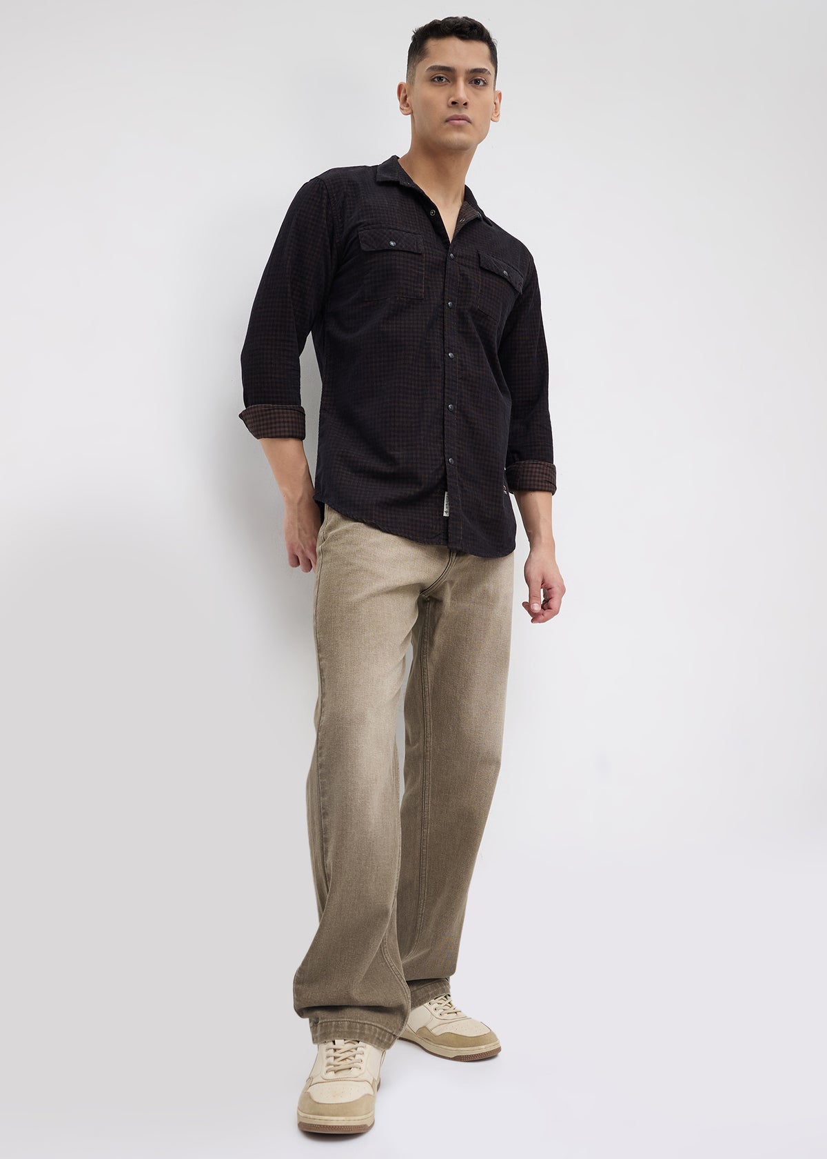 Addition Checked Full Sleeve Shirt: Coffee