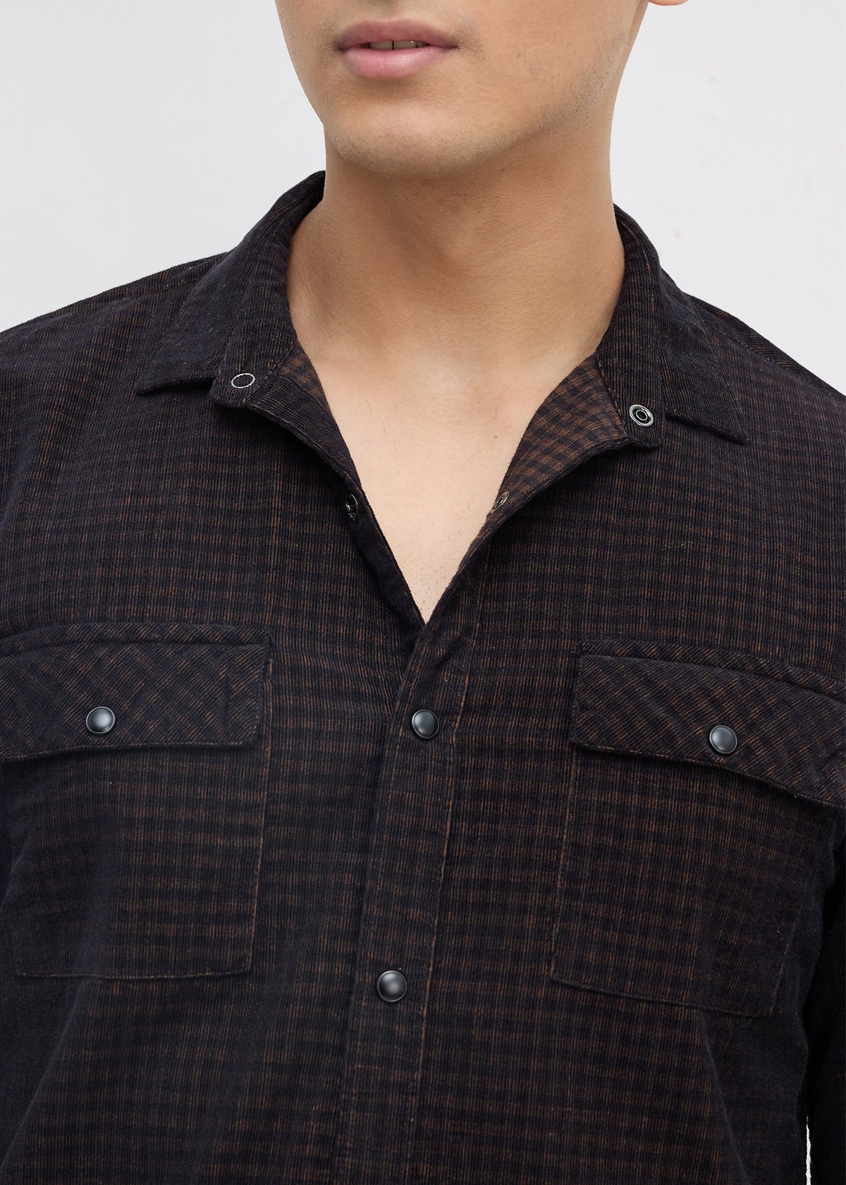 Addition Checked Full Sleeve Shirt: Coffee