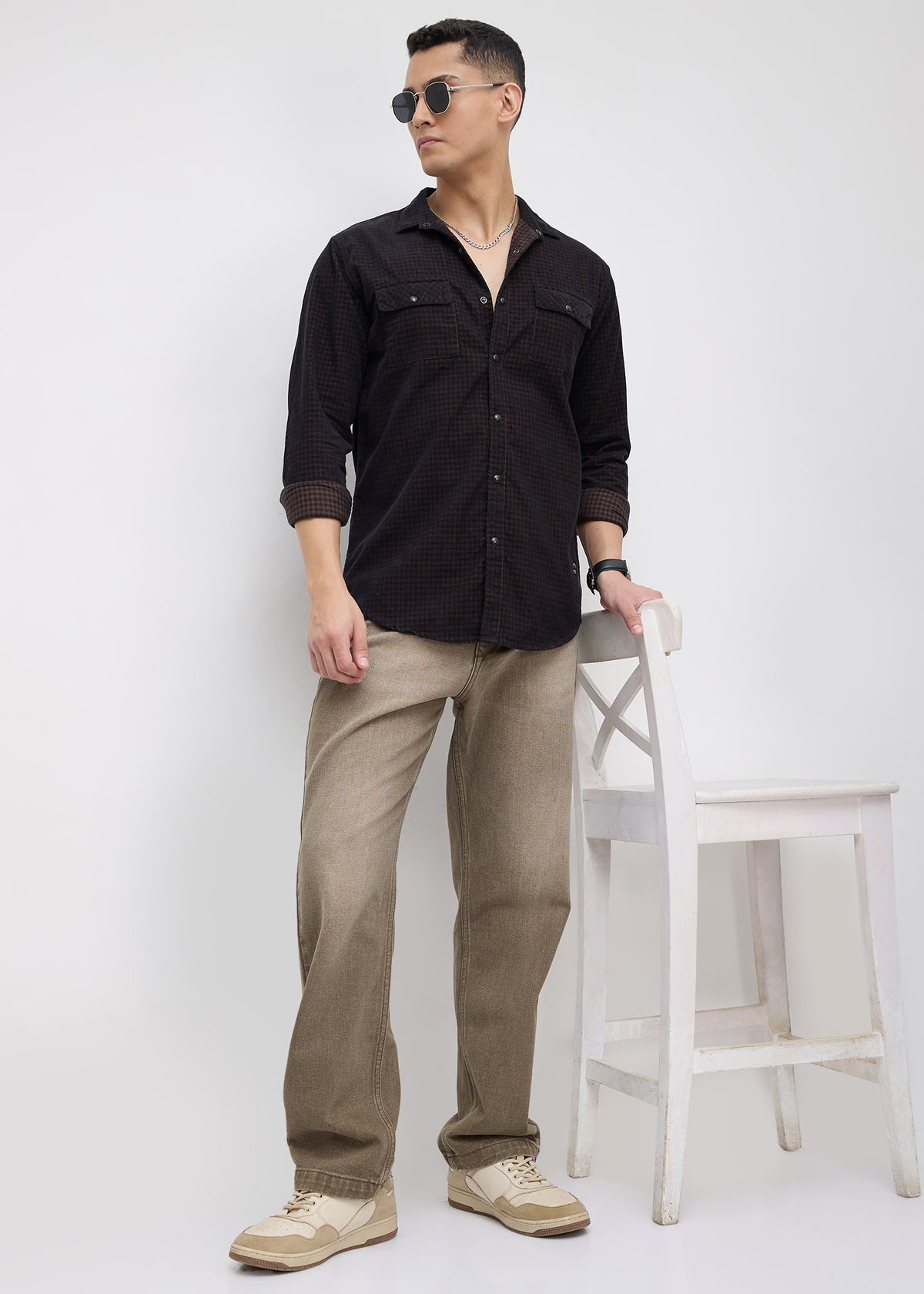 Addition Checked Full Sleeve Shirt: Coffee
