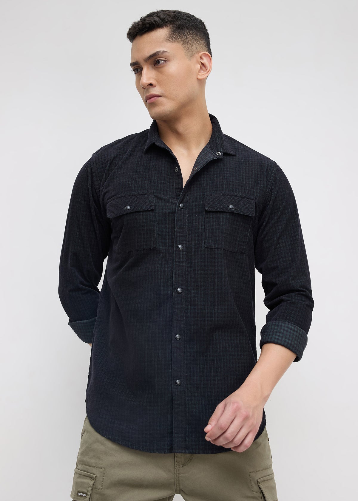 Addition Checked Full Sleeve Shirt: Green