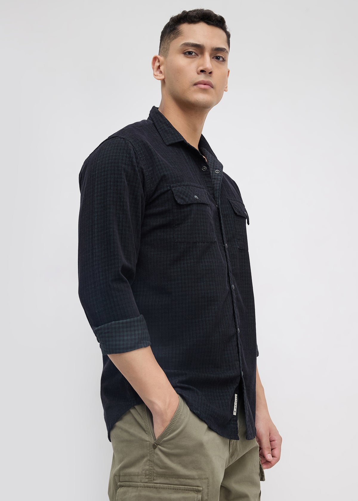 Addition Checked Full Sleeve Shirt: Green