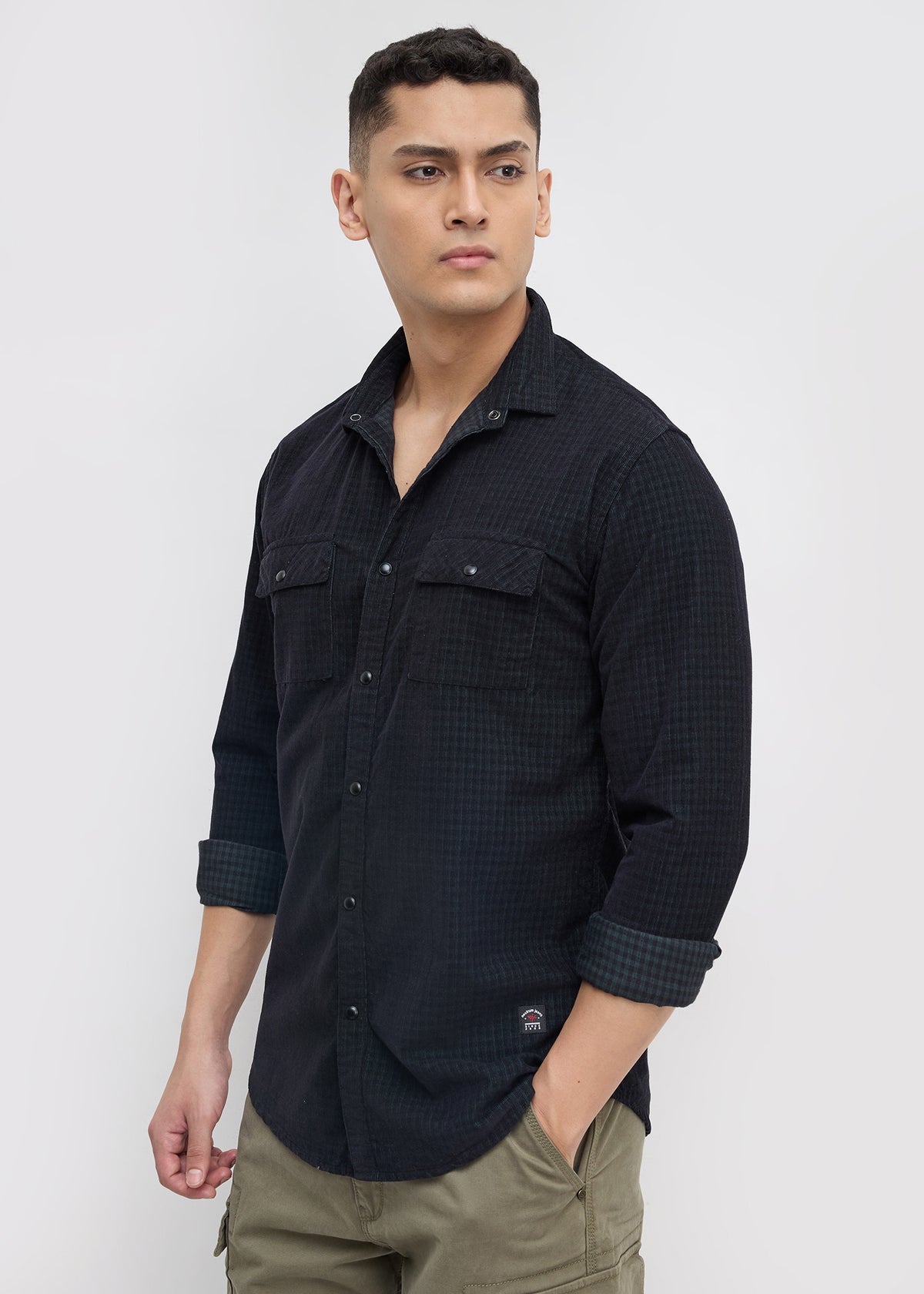 Addition Checked Full Sleeve Shirt: Green