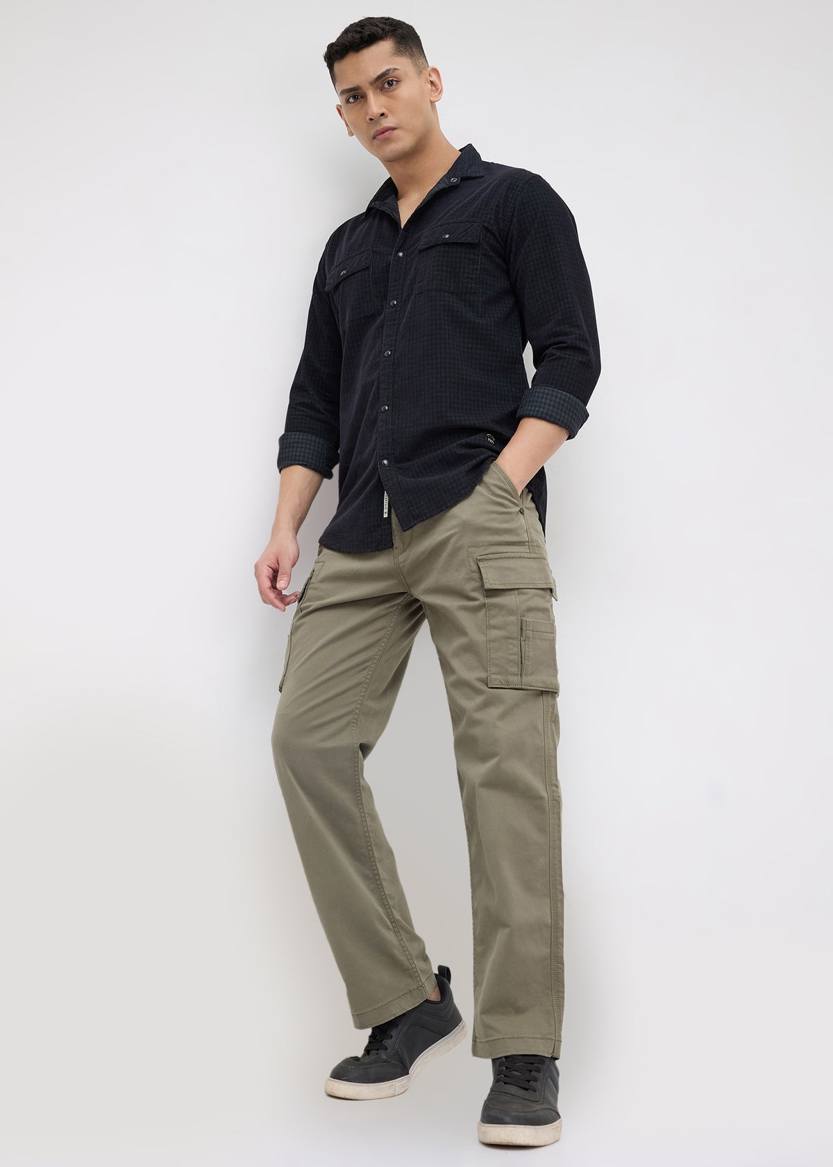 Addition Checked Full Sleeve Shirt: Green
