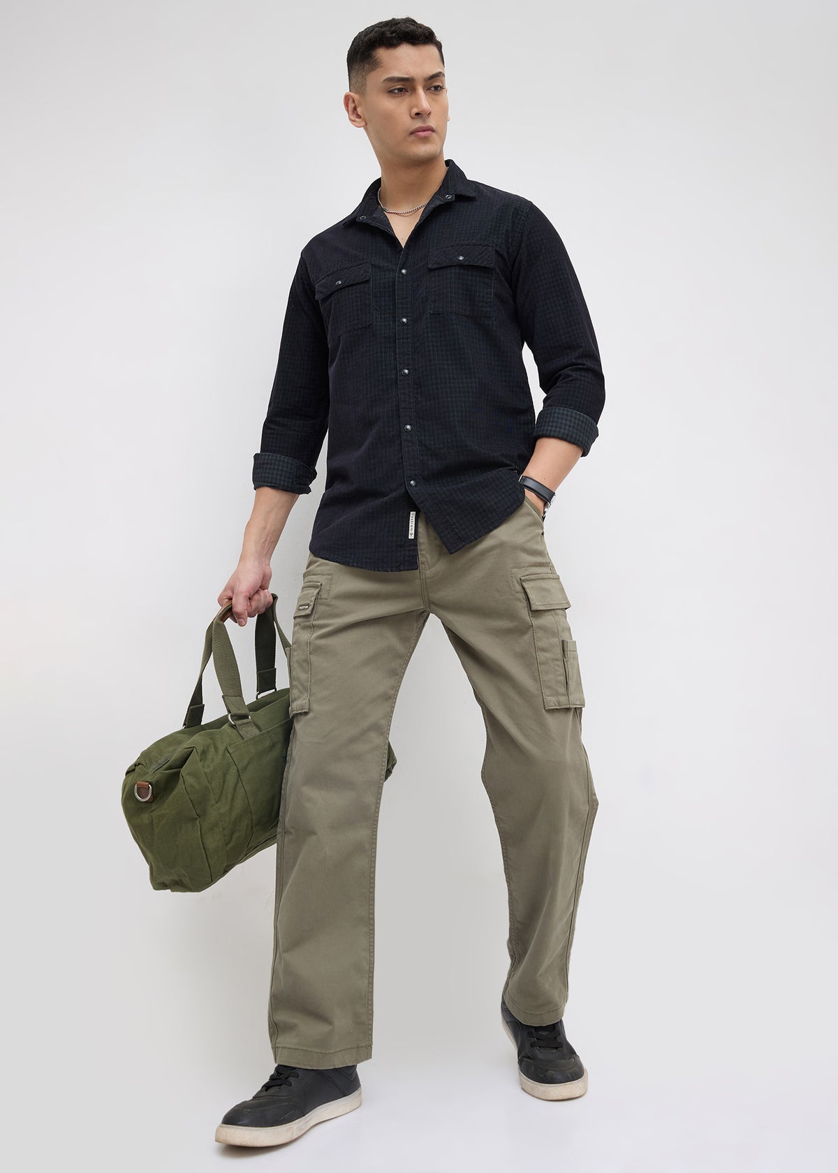 Addition Checked Full Sleeve Shirt: Green