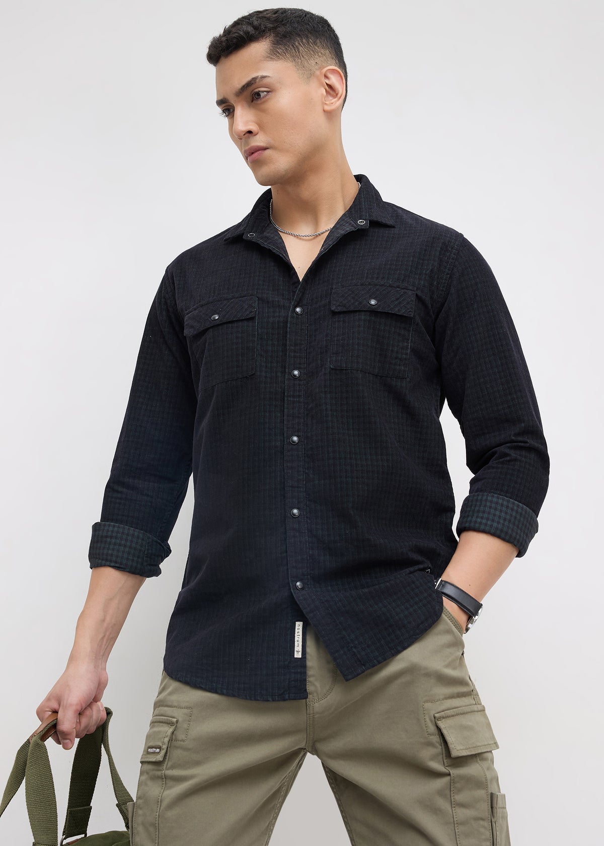 Addition Checked Full Sleeve Shirt: Green