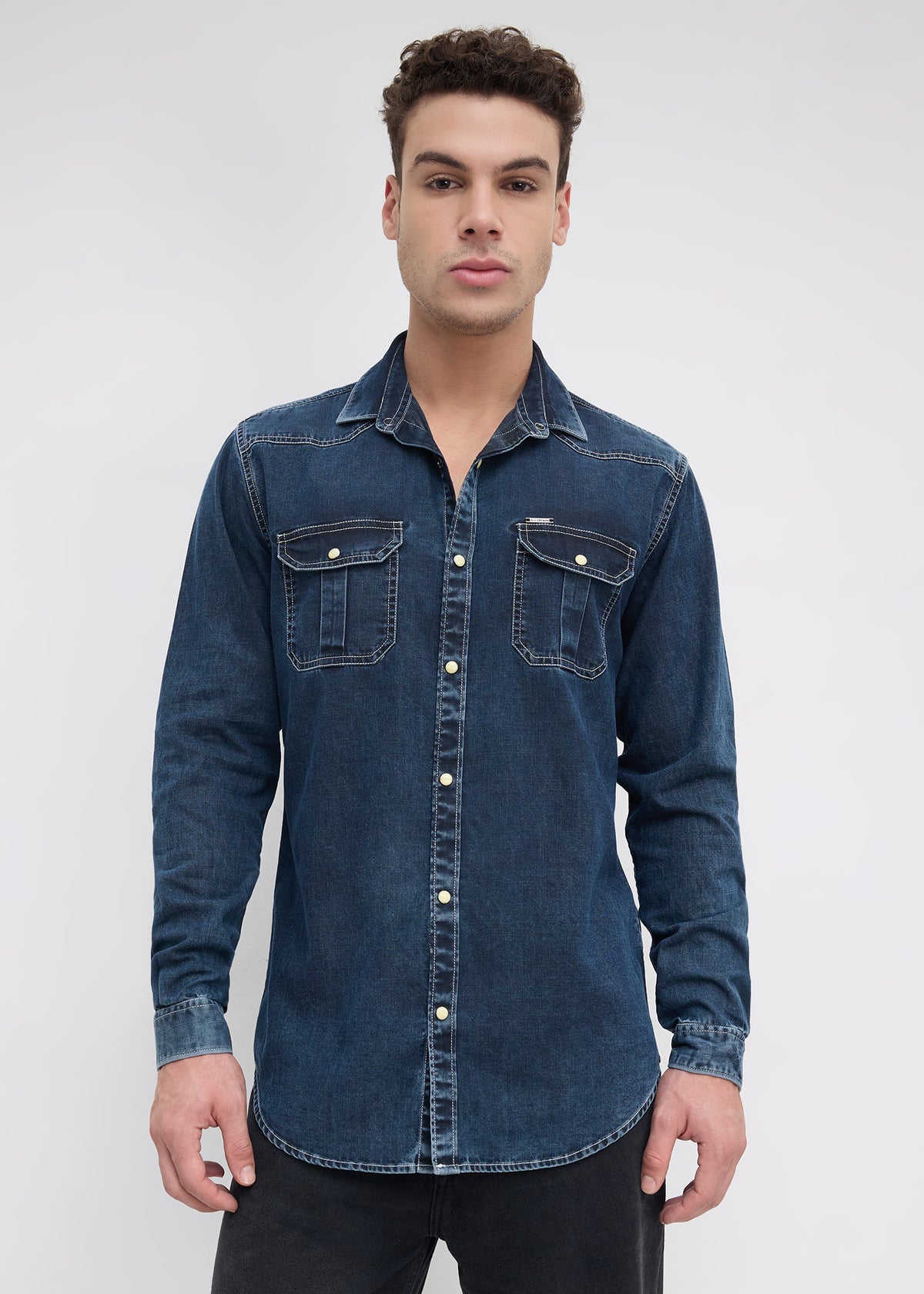 Westind Double-Pocket Denim Shirt: Denim Blue