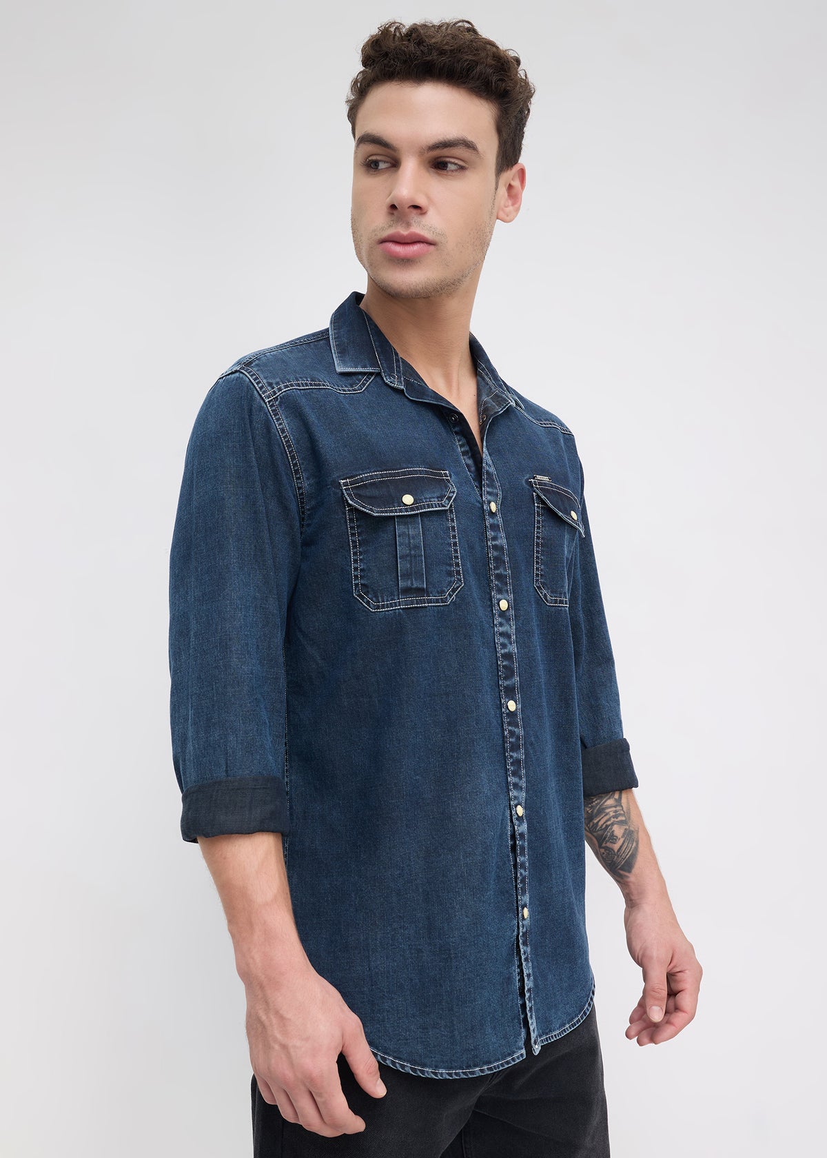 Westind Double-Pocket Denim Shirt: Denim Blue