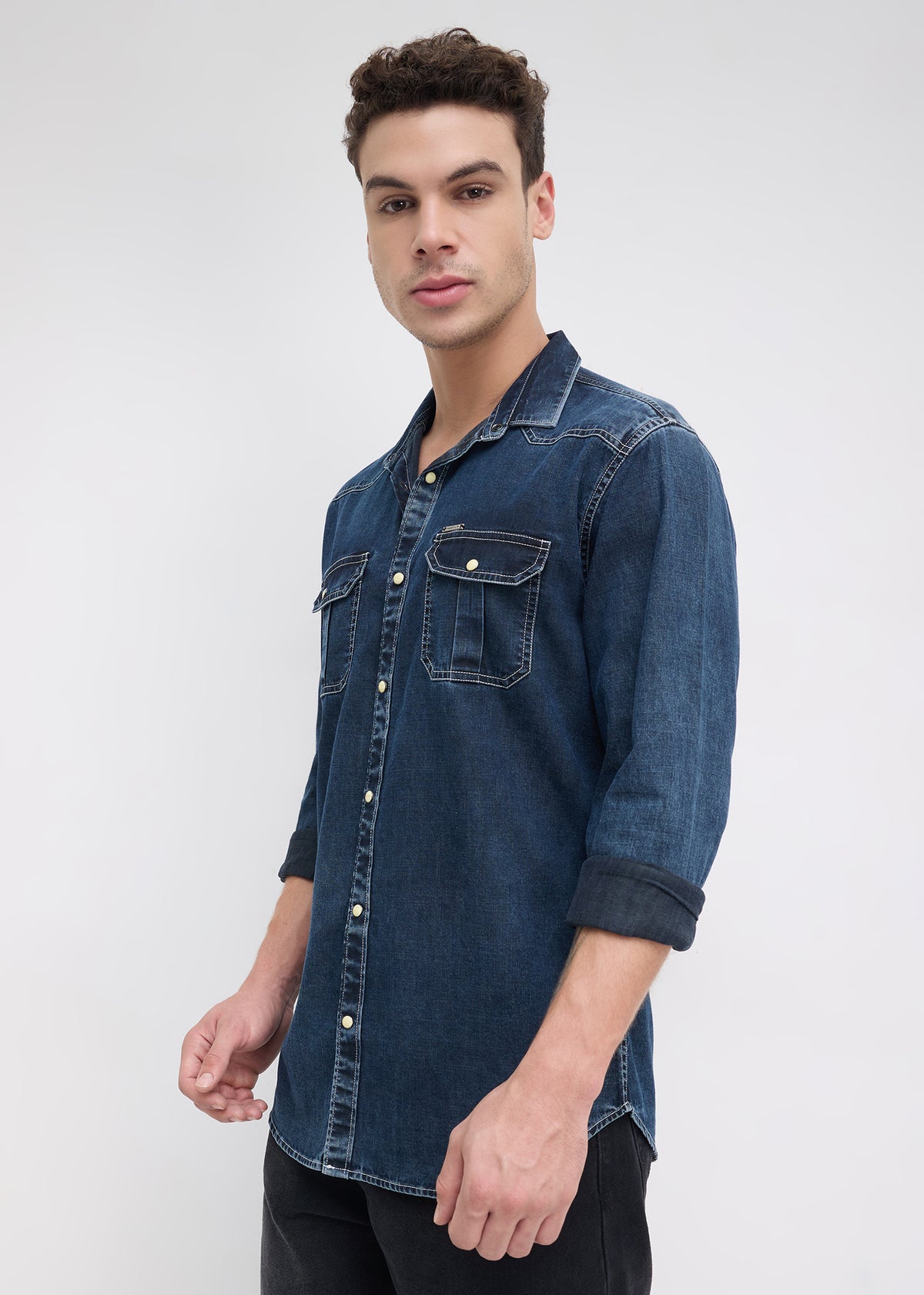 Westind Double-Pocket Denim Shirt: Denim Blue