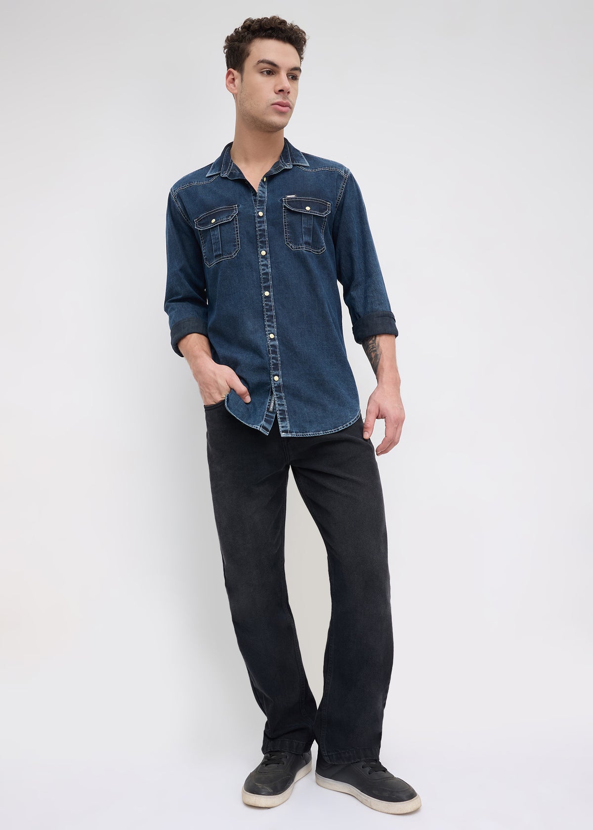 Westind Double-Pocket Denim Shirt: Denim Blue