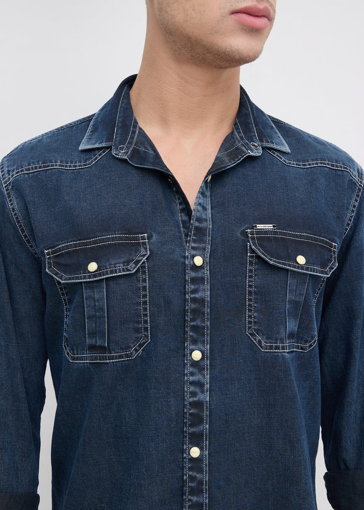 Westind Double-Pocket Denim Shirt: Denim Blue