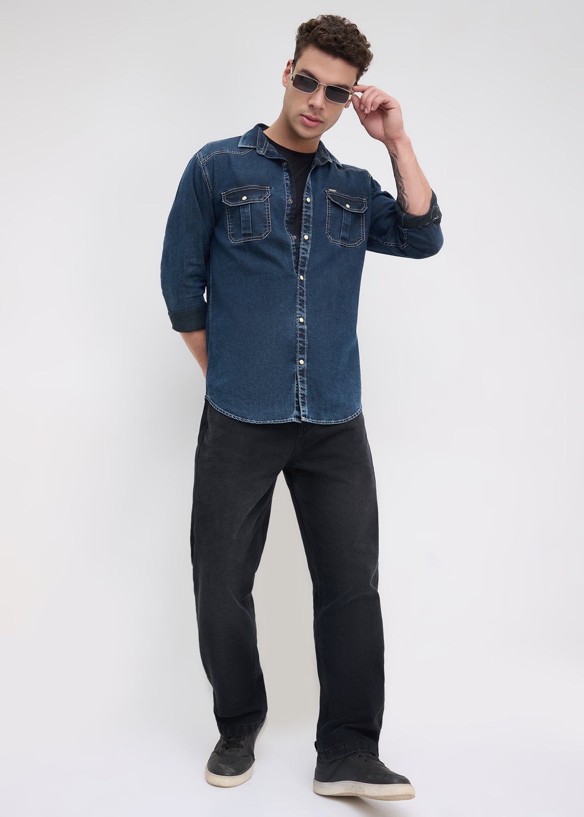 Westind Double-Pocket Denim Shirt: Denim Blue