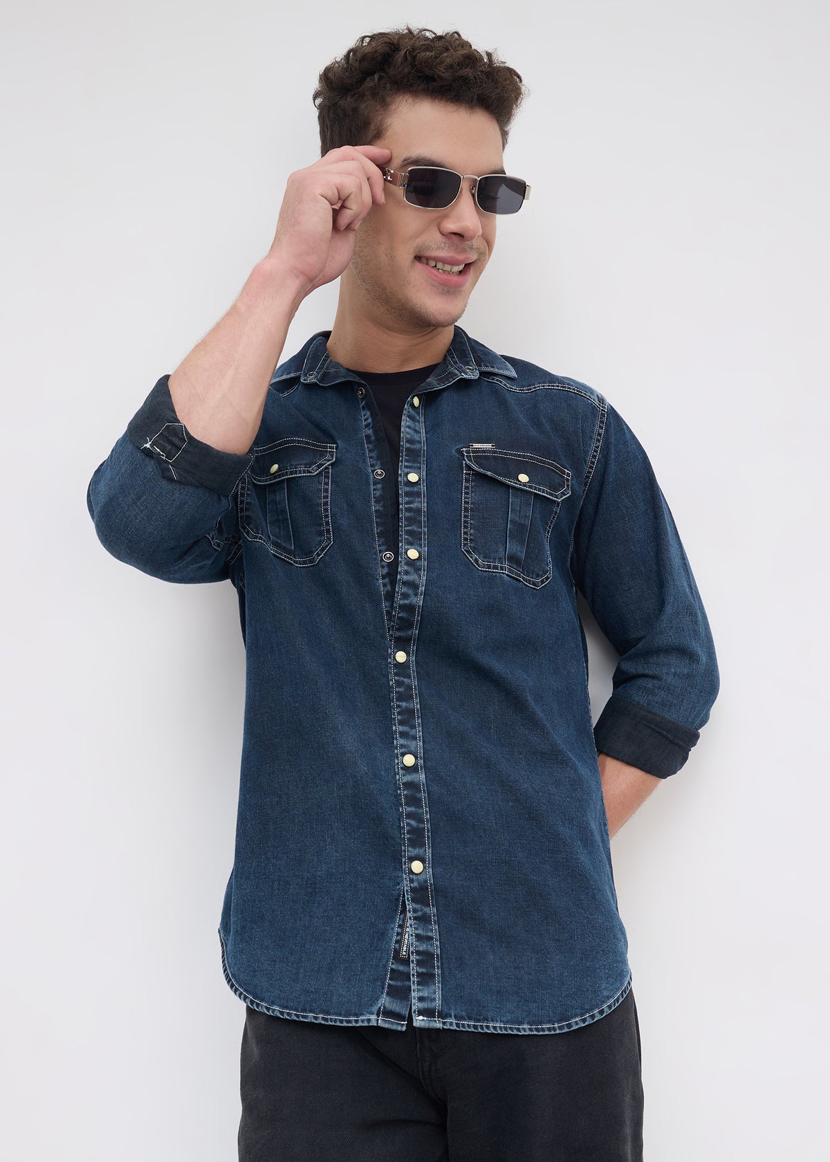 Westind Double-Pocket Denim Shirt: Denim Blue