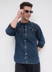 Westind Double-Pocket Denim Shirt: Denim Blue
