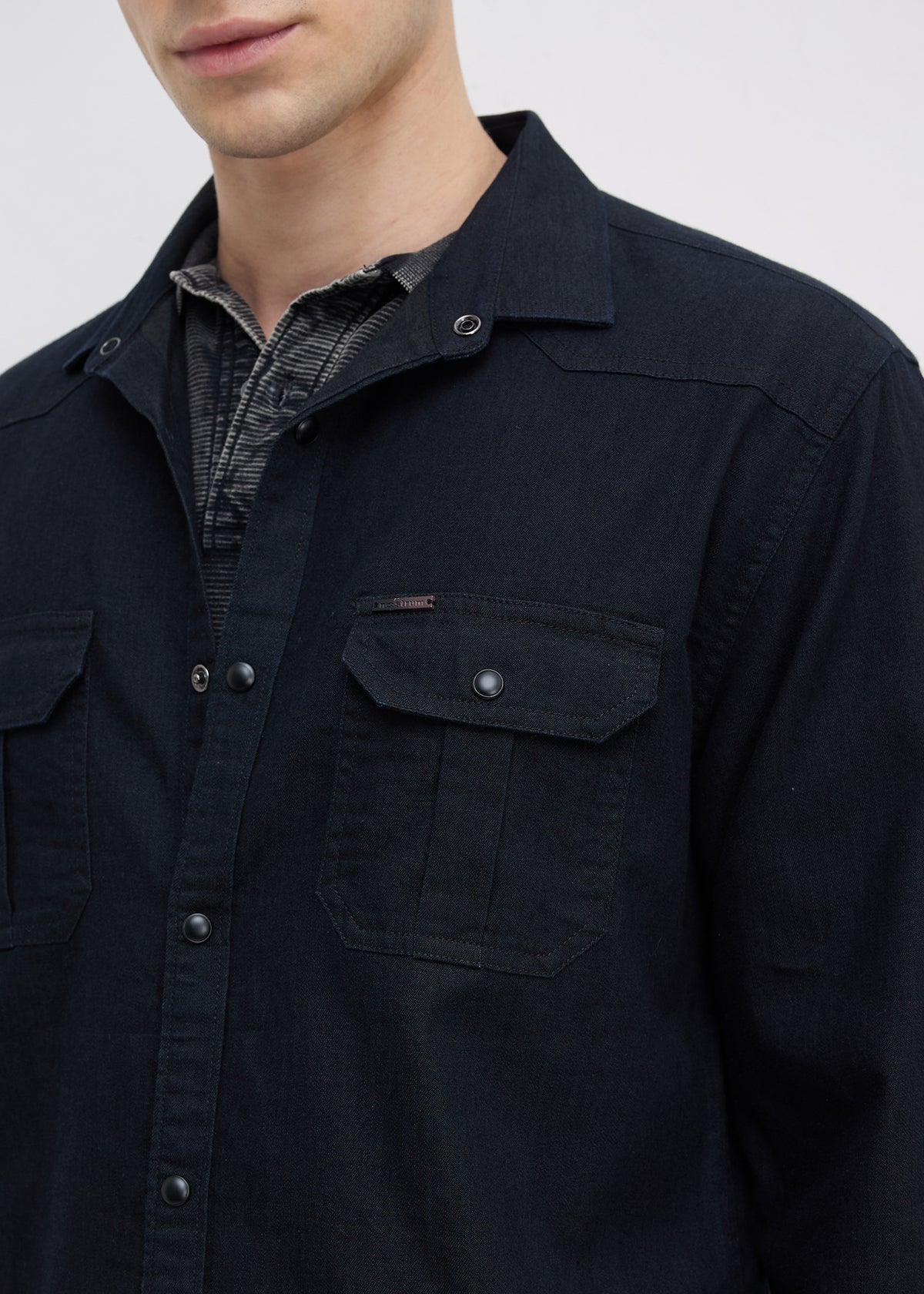 Election Utility Snap-Button Denim Shirt: Black