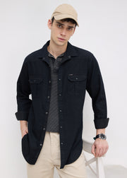 Election Utility Snap-Button Denim Shirt: Black