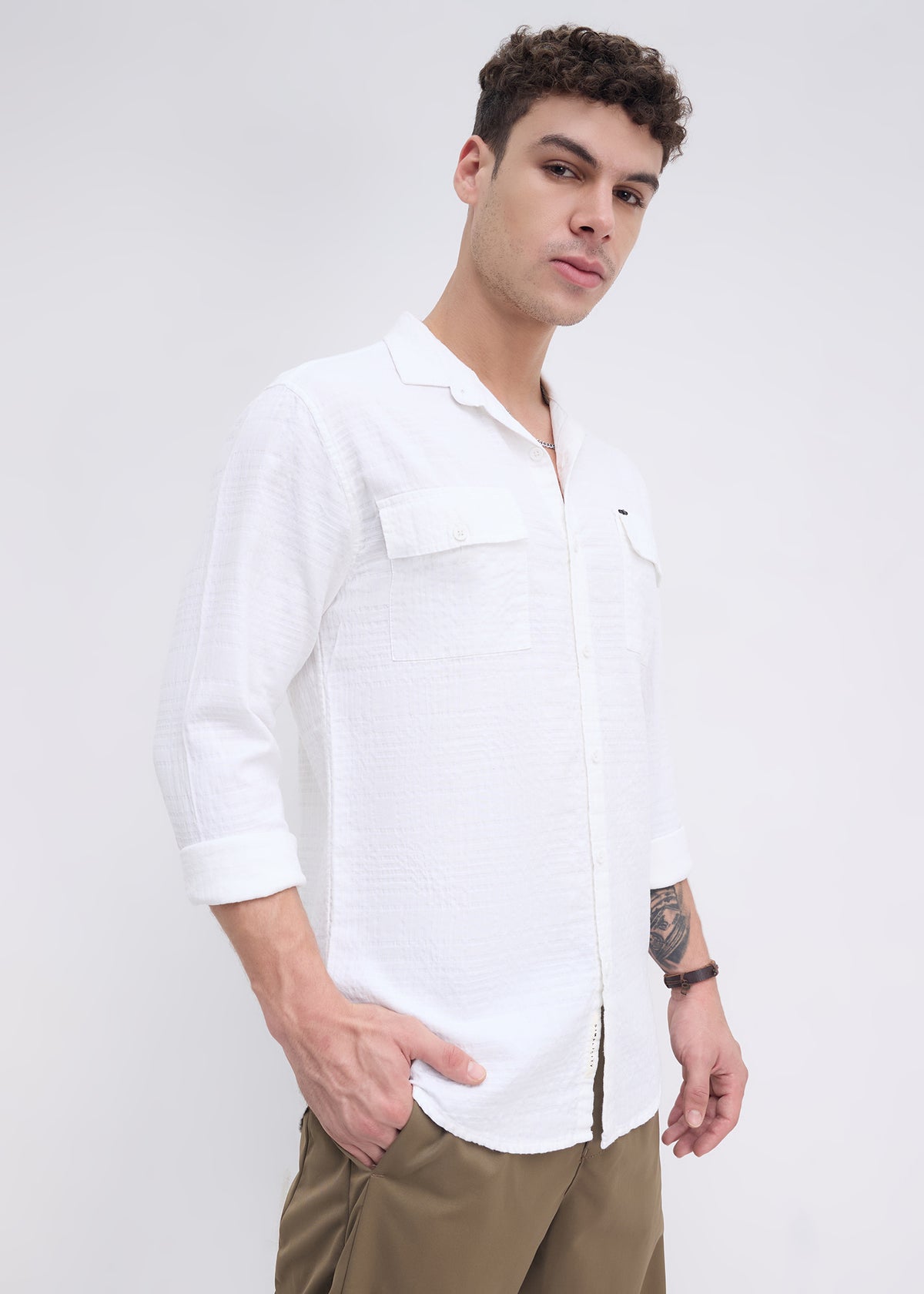 Poppin Full Sleeve Shirt: White