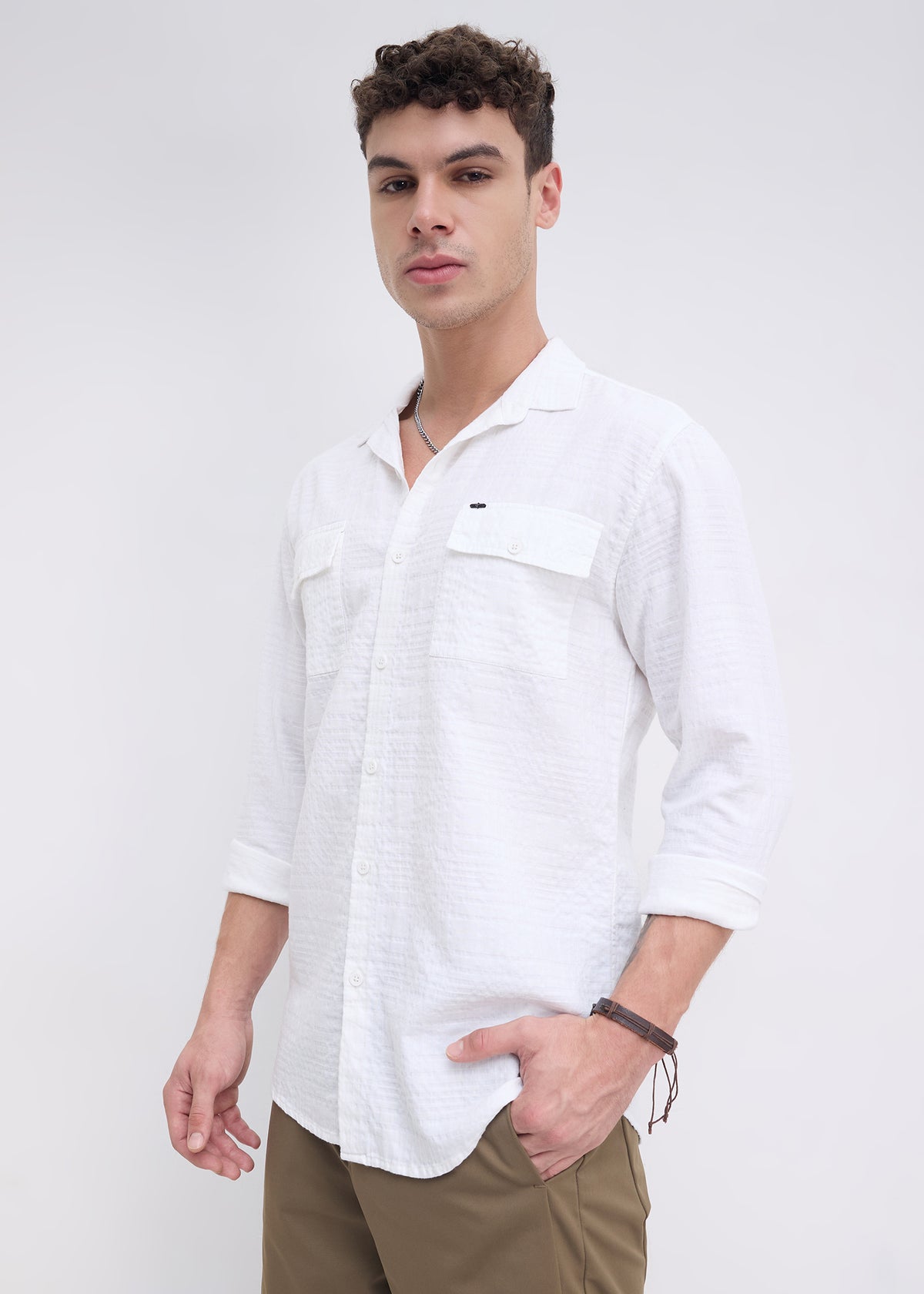 Poppin Full Sleeve Shirt: White