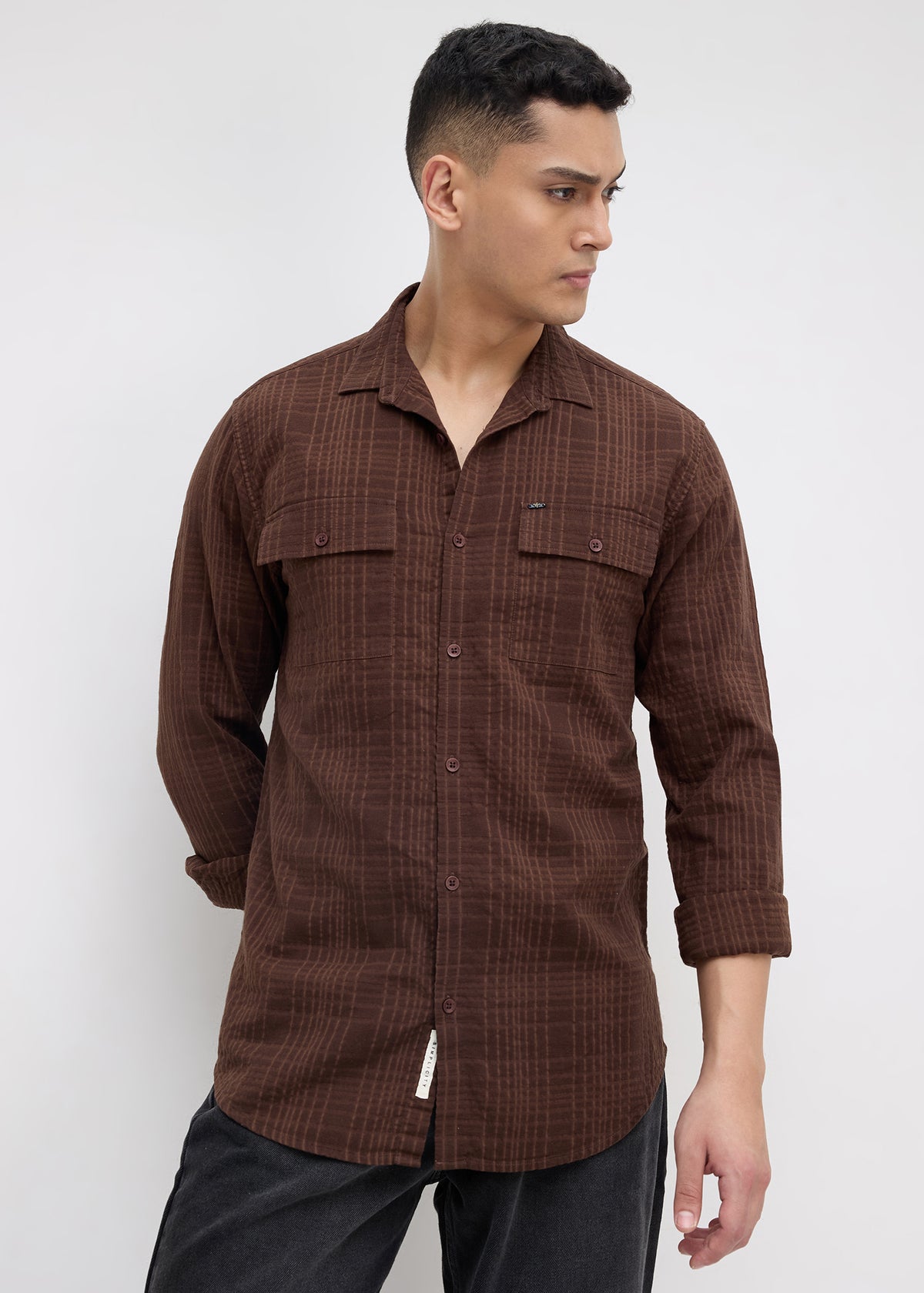 Poppin Full Sleeve Shirt: Brown