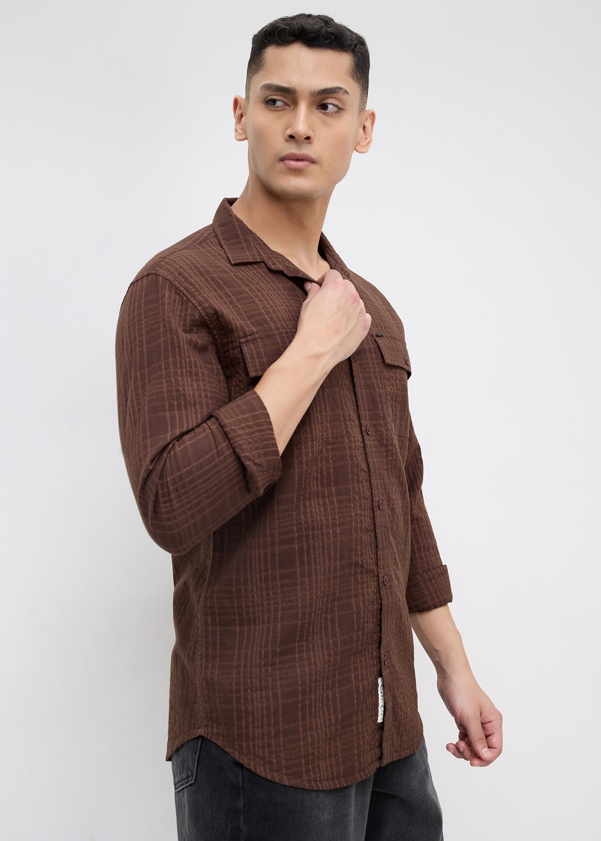 Poppin Full Sleeve Shirt: Brown