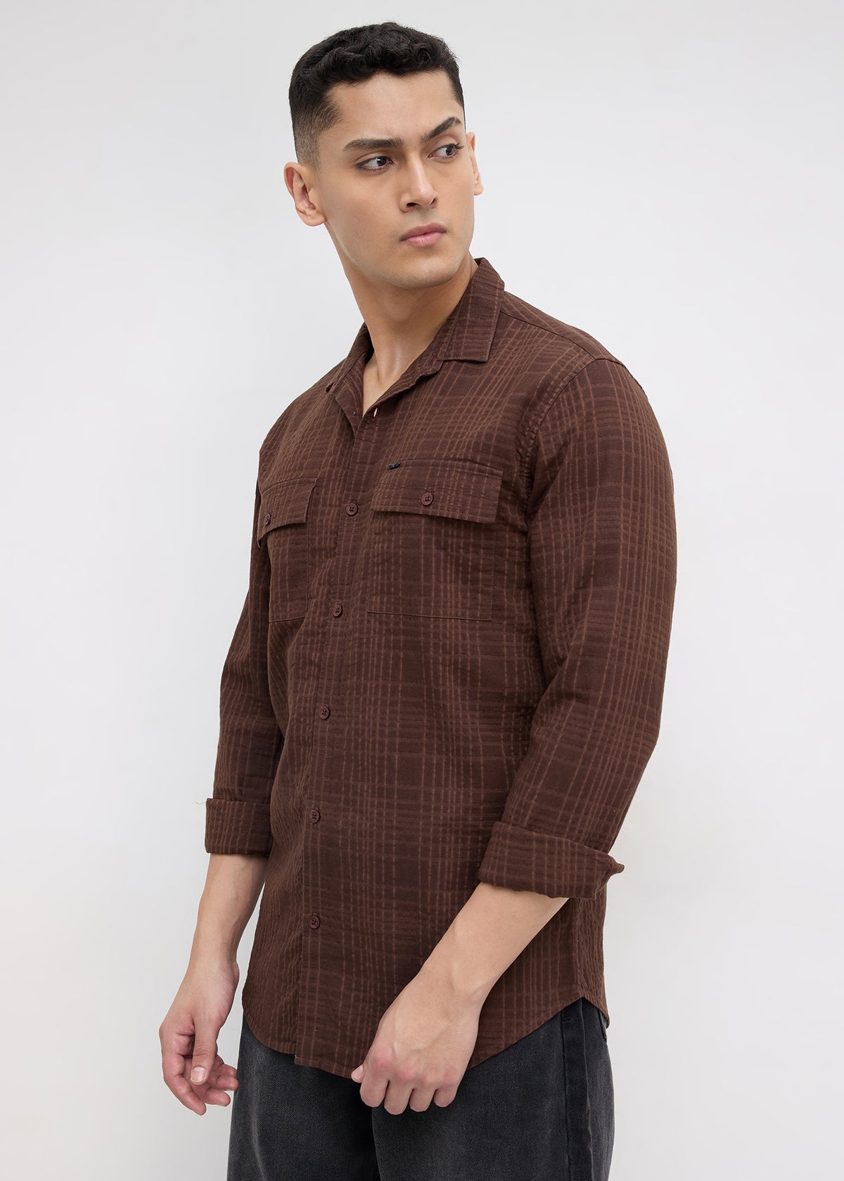 Poppin Full Sleeve Shirt: Brown