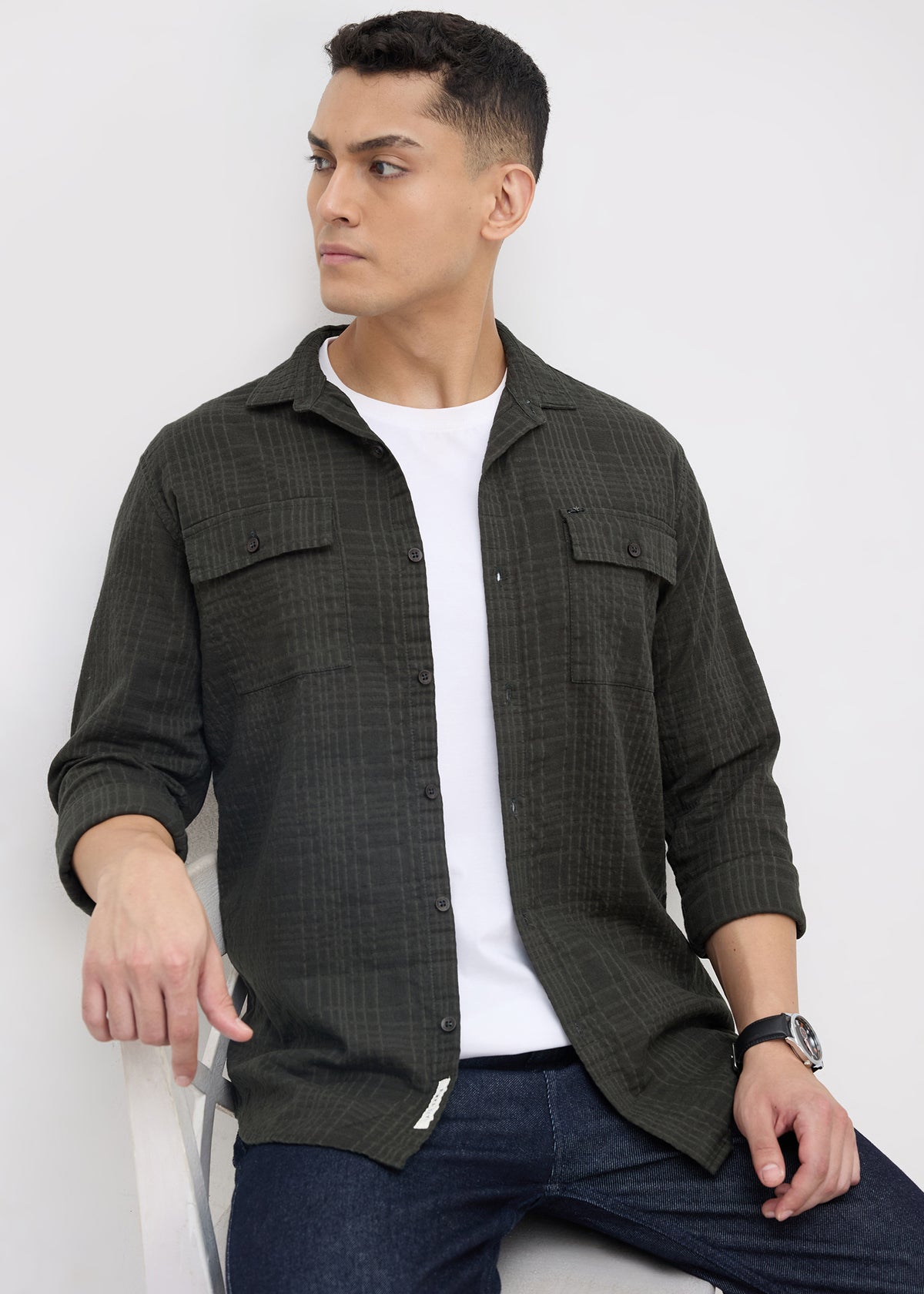 Poppin Full Sleeve Shirt: Dark Green