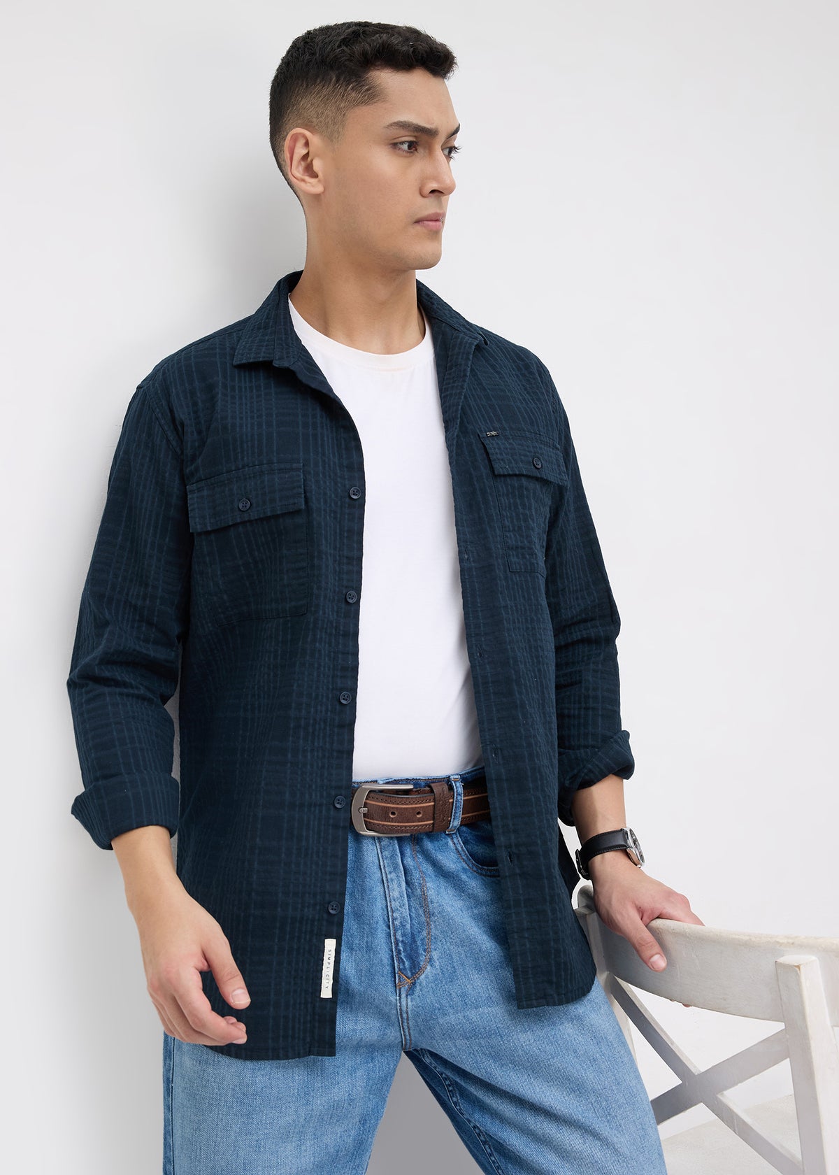 Poppin Full Sleeve Shirt: Dark Blue
